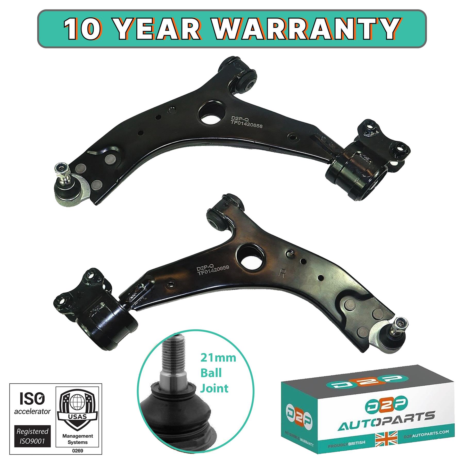 FOR Ford Focus Mk2 2004-2012 Front Lower Wishbone Arms 21mm Cone (Left & Right) 5056167421436 | UK