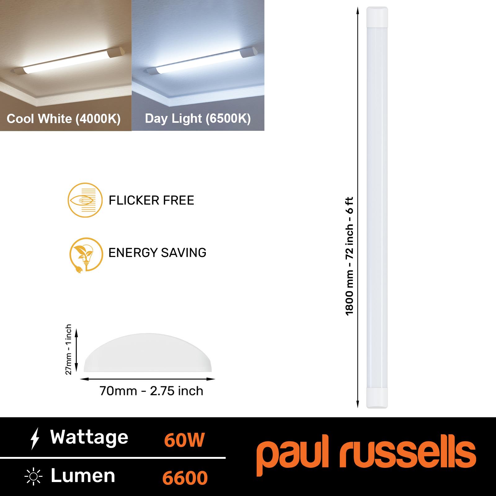 4 Pack LED Batten Tube Light 1FT 2FT 4FT 5FT 6FT Wall Ceiling Office Garage Lamp - Picture 12 of 12