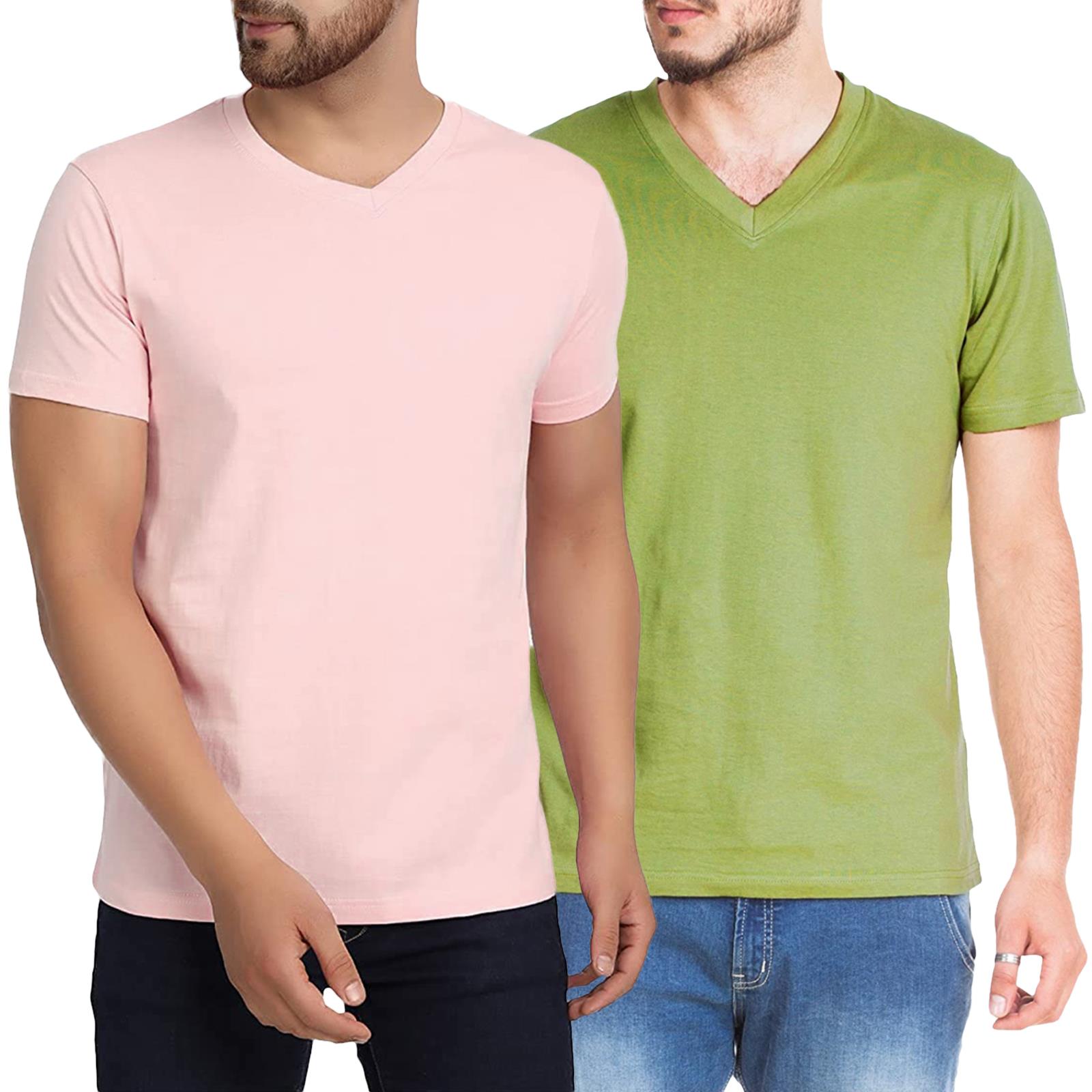 Mens Plain V Neck T-Shirt 100% Cotton Short Sleeve Blank Top S - 3XL ...