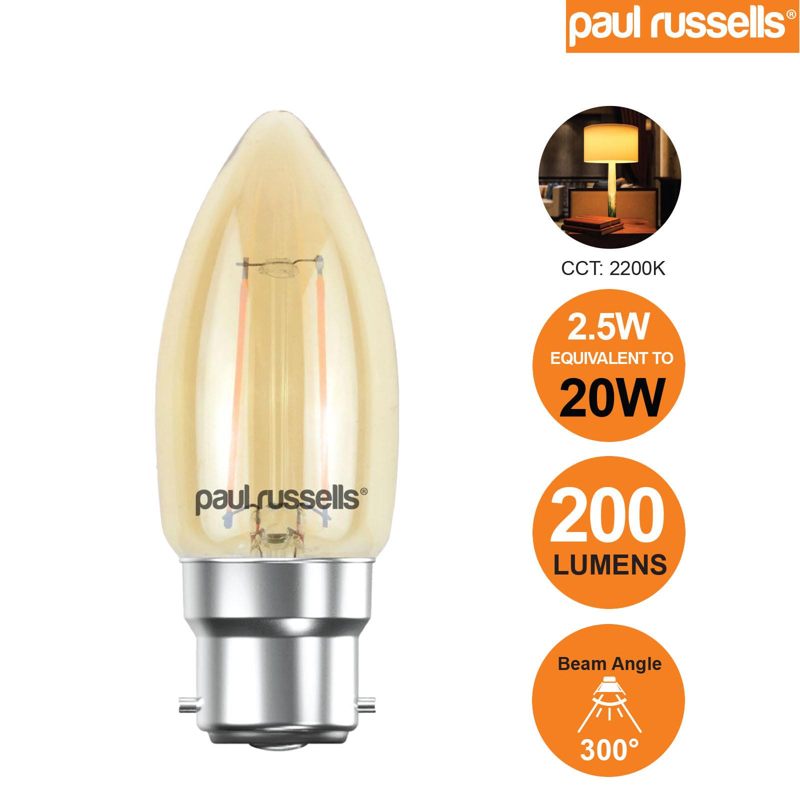 LED Candle Bulbs Filament Light Amber Warm White Bayonet Edison Screw Bulbs 240V - Picture 9 of 17