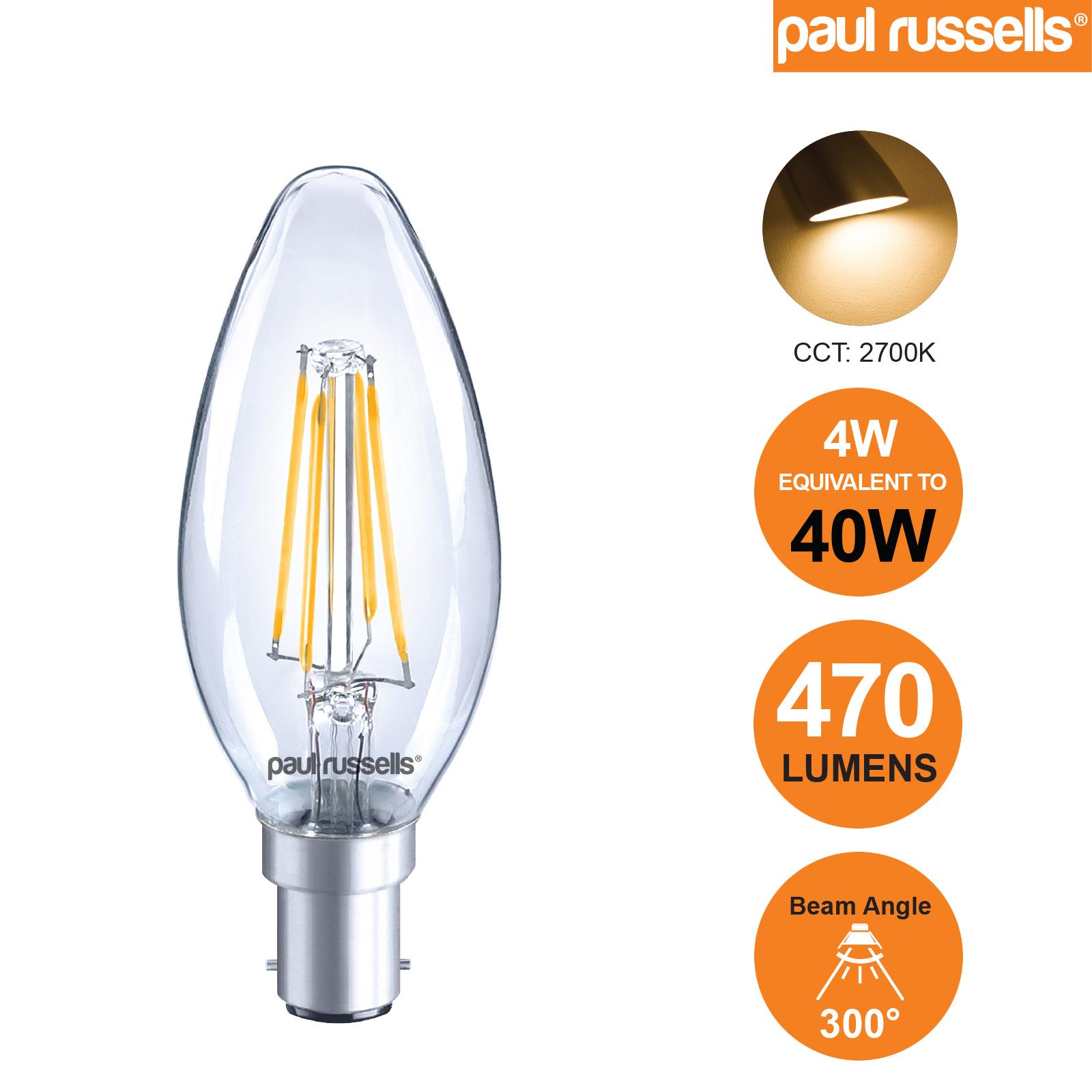 LED Candle Bulbs Filament Light Amber Warm White Bayonet Edison Screw Bulbs 240V - Picture 17 of 17