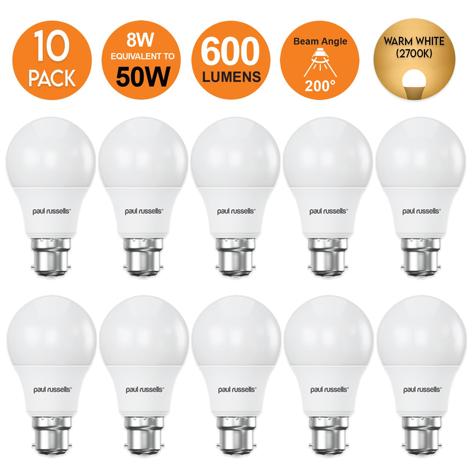 10X LED GLS B22 E27 Light Bulbs Warm Cool White Daylight 8W Globe Bayonet Screw - Picture 7 of 12