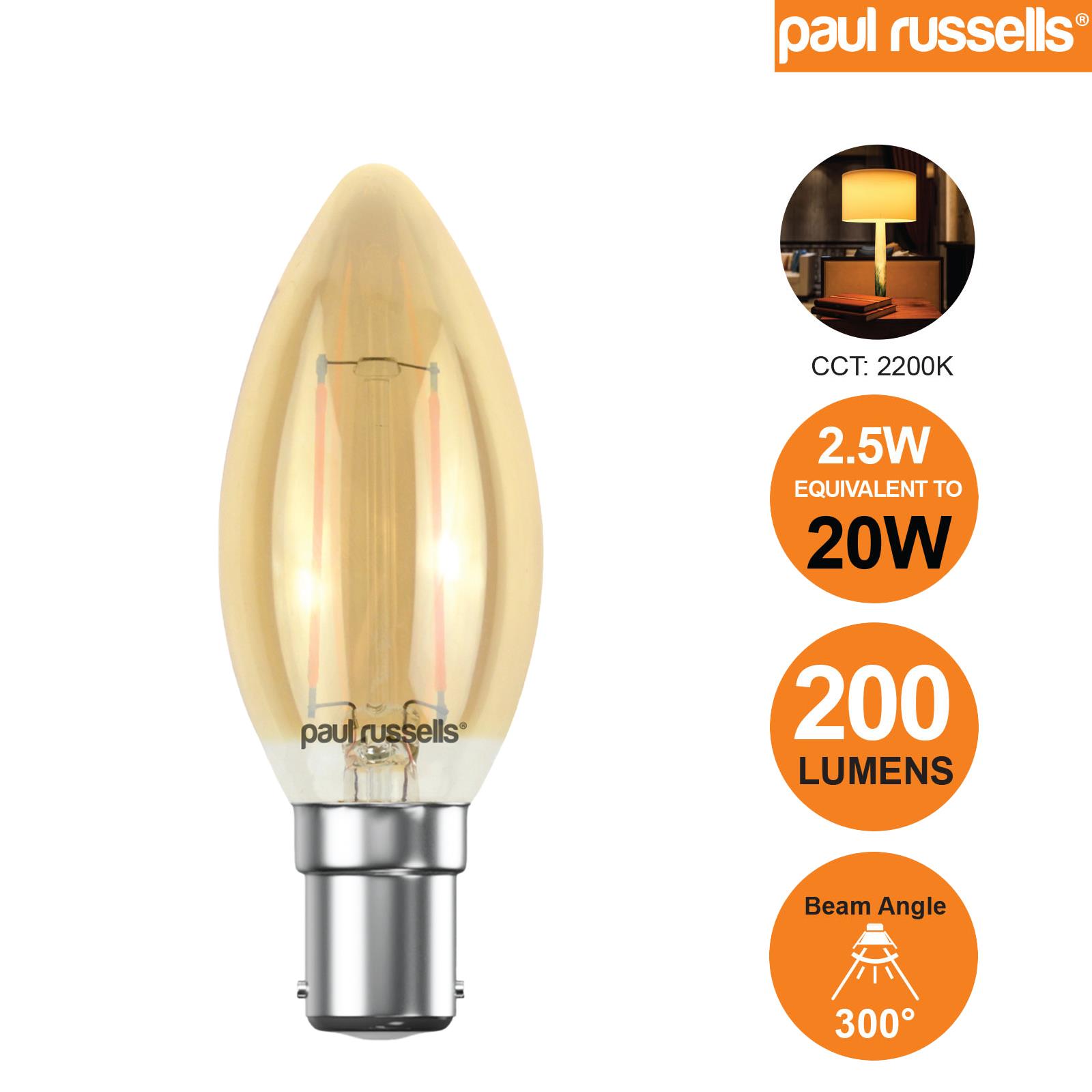 LED Candle Bulbs Filament Light Amber Warm White Bayonet Edison Screw Bulbs 240V - Picture 12 of 17