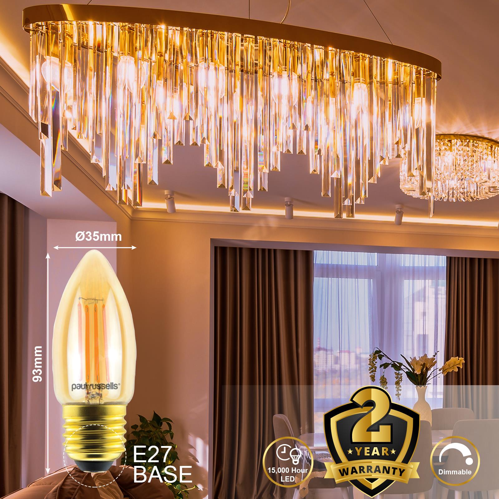 LED Filament Candle Bulb 4.5W=40W Dimmable Energy Saver Extra Warm Bayonet Screw - Picture 11 of 15
