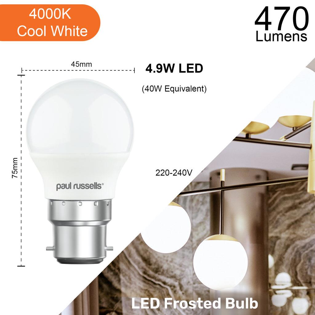 LED Golf 4.9W=40W 2700K 4000K 6500K BC/ES/SBC/SES 1/6/10 Bulbs - Picture 3 of 11