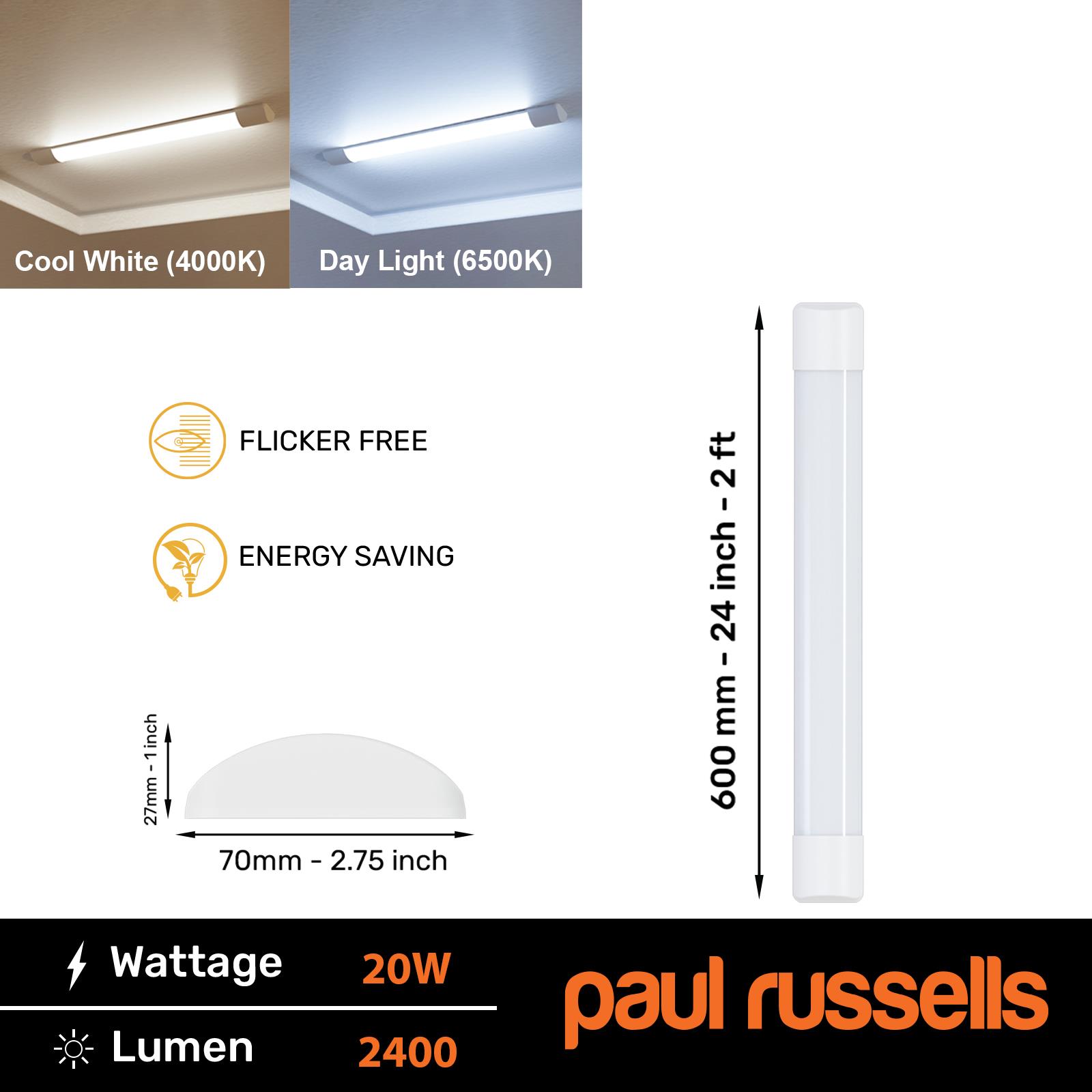 4 Pack LED Batten Tube Light 1FT 2FT 4FT 5FT 6FT Wall Ceiling Office Garage Lamp - Picture 8 of 12
