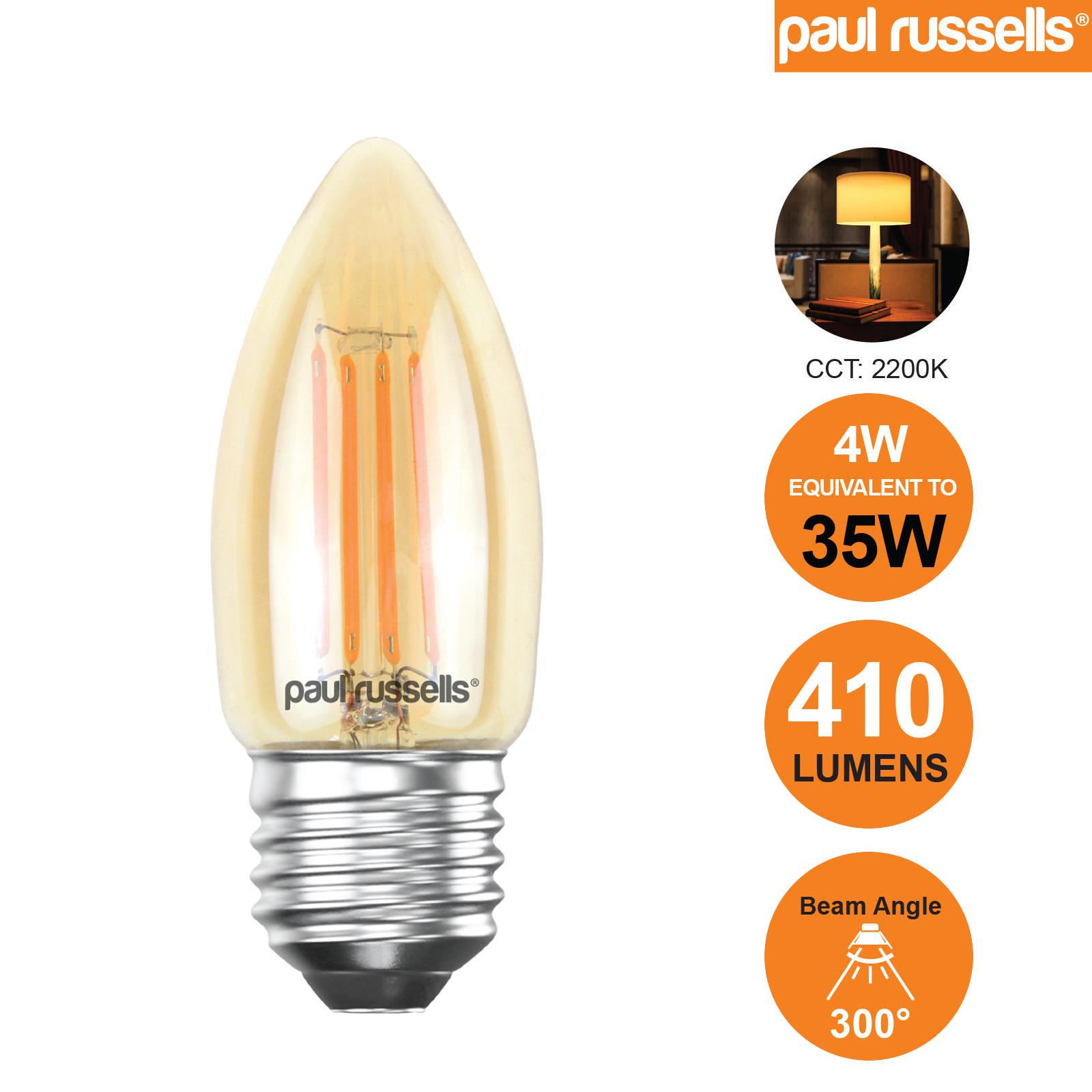 LED Candle Bulbs Filament Light Amber Warm White Bayonet Edison Screw Bulbs 240V - Picture 15 of 17
