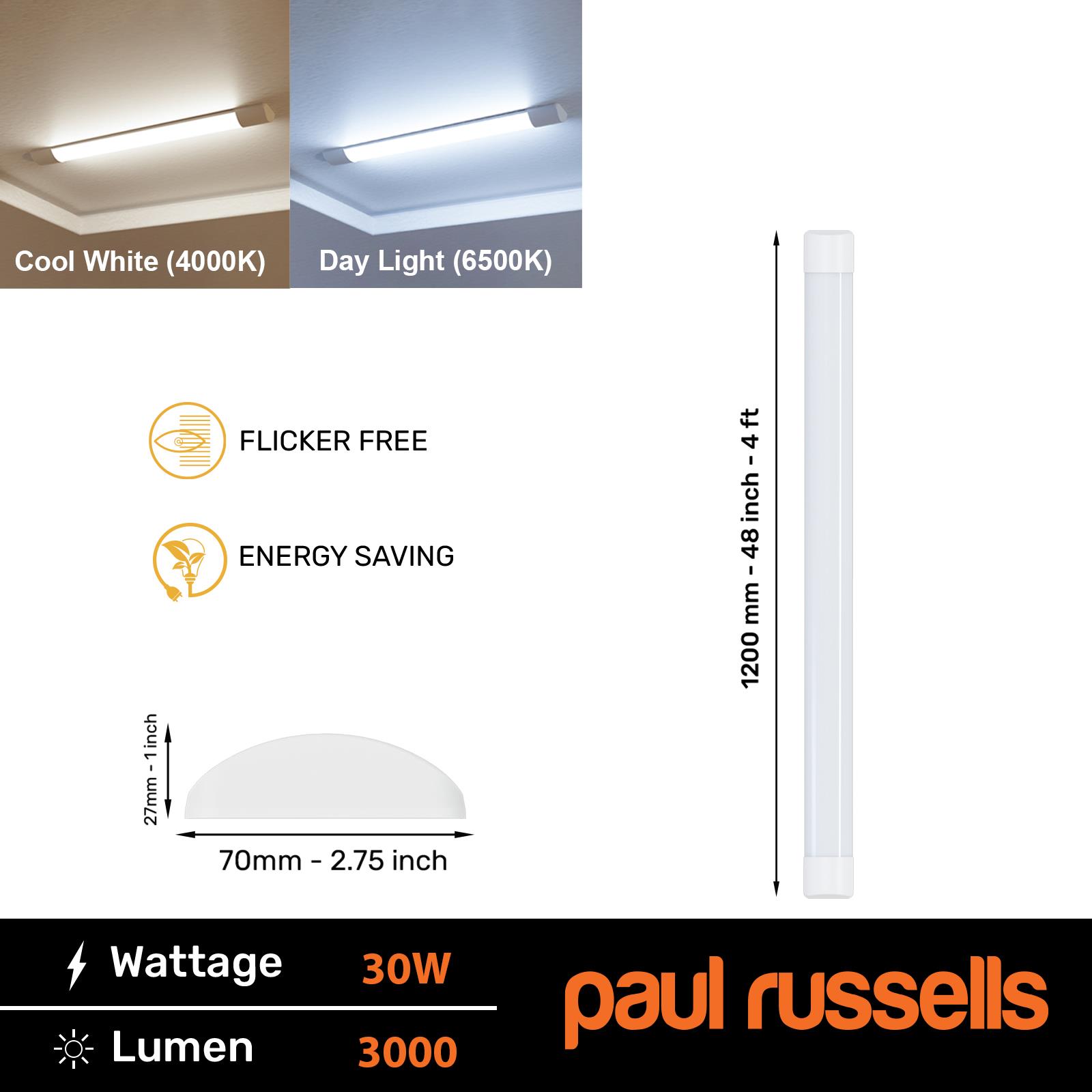 4 Pack LED Batten Tube Light 1FT 2FT 4FT 5FT 6FT Wall Ceiling Office Garage Lamp - Picture 9 of 12