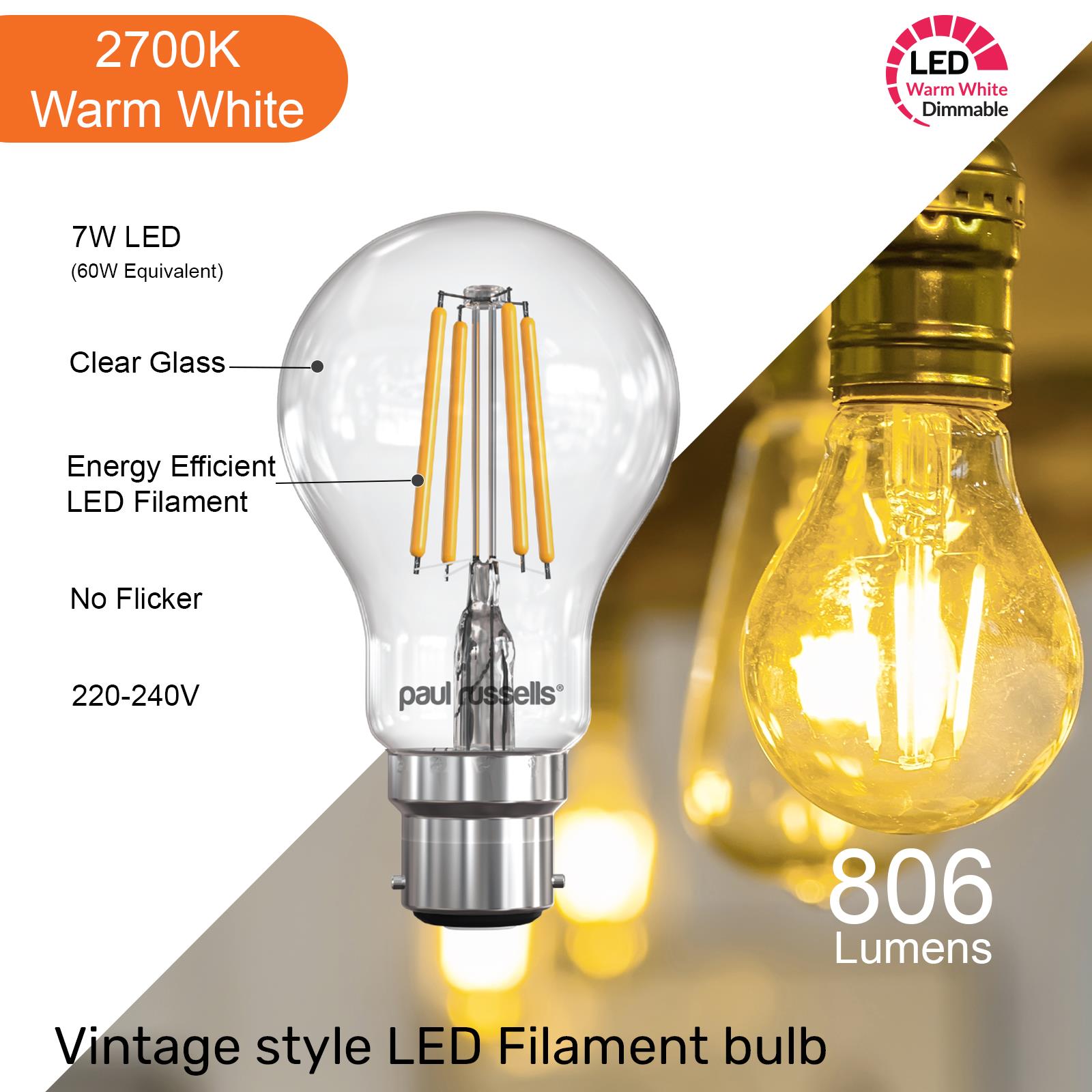 LED GLS Dimmable Bulbs 7W / 12W Warm White Bayonet B22 Screw E27 Globe Lightbulb