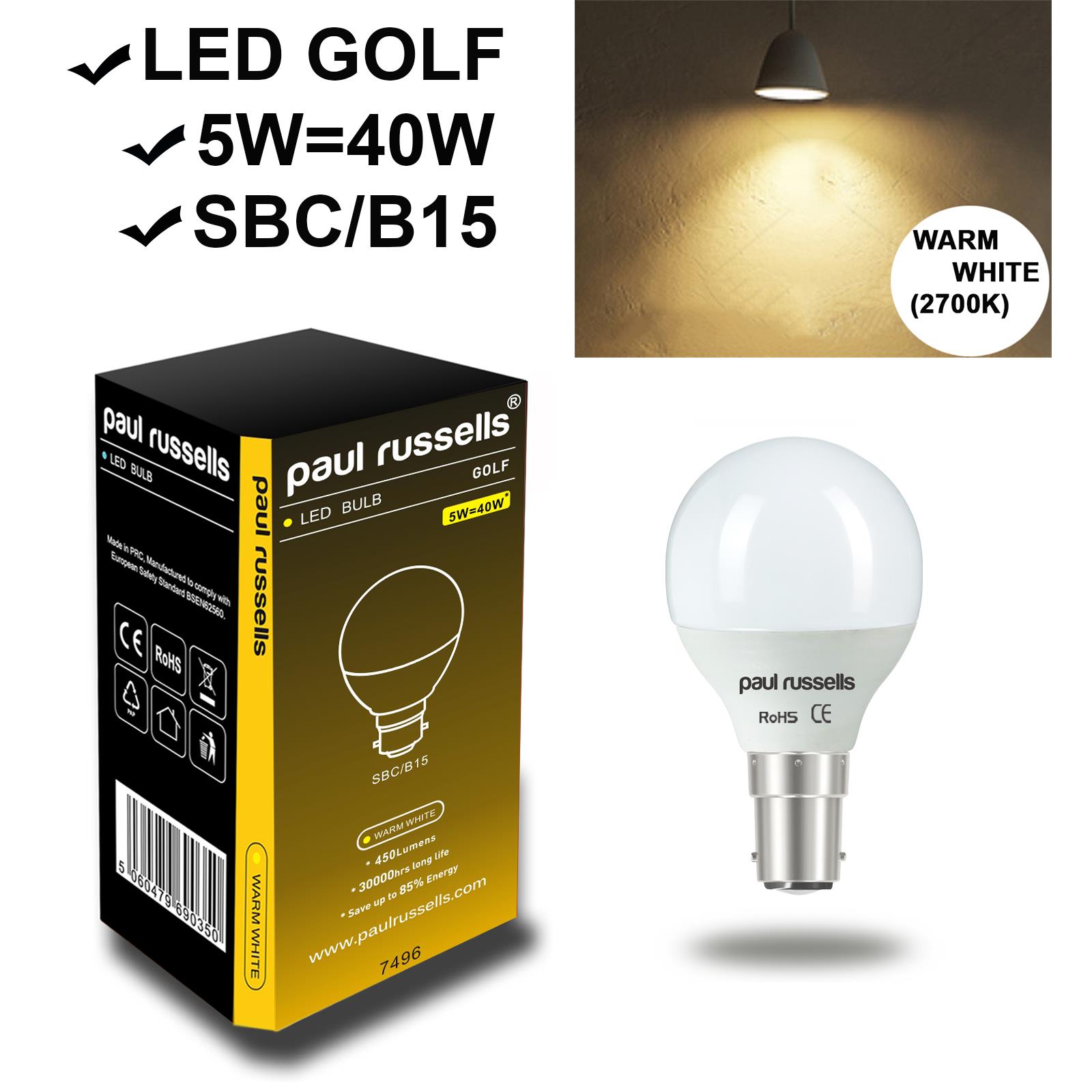 60W/40W/25W LED Round Golf Light Bulbs SBC Small E14/B22/E27