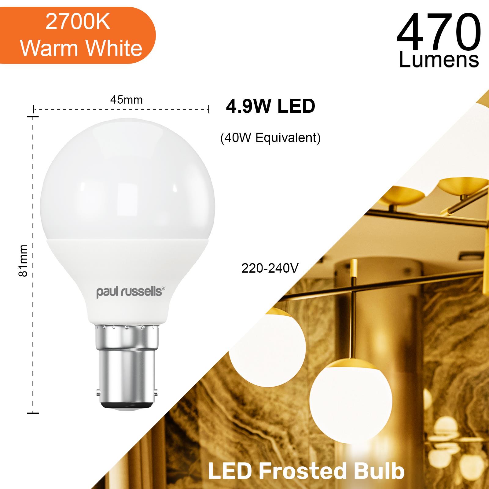 LED Golf 4.9W=40W 2700K 4000K 6500K BC/ES/SBC/SES 1/6/10 Bulbs - Picture 10 of 11