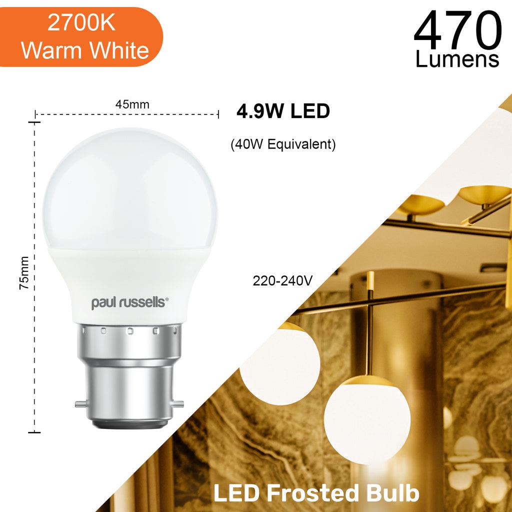 LED Golf 4.9W=40W 2700K 4000K 6500K BC/ES/SBC/SES 1/6/10 Bulbs - Picture 5 of 11