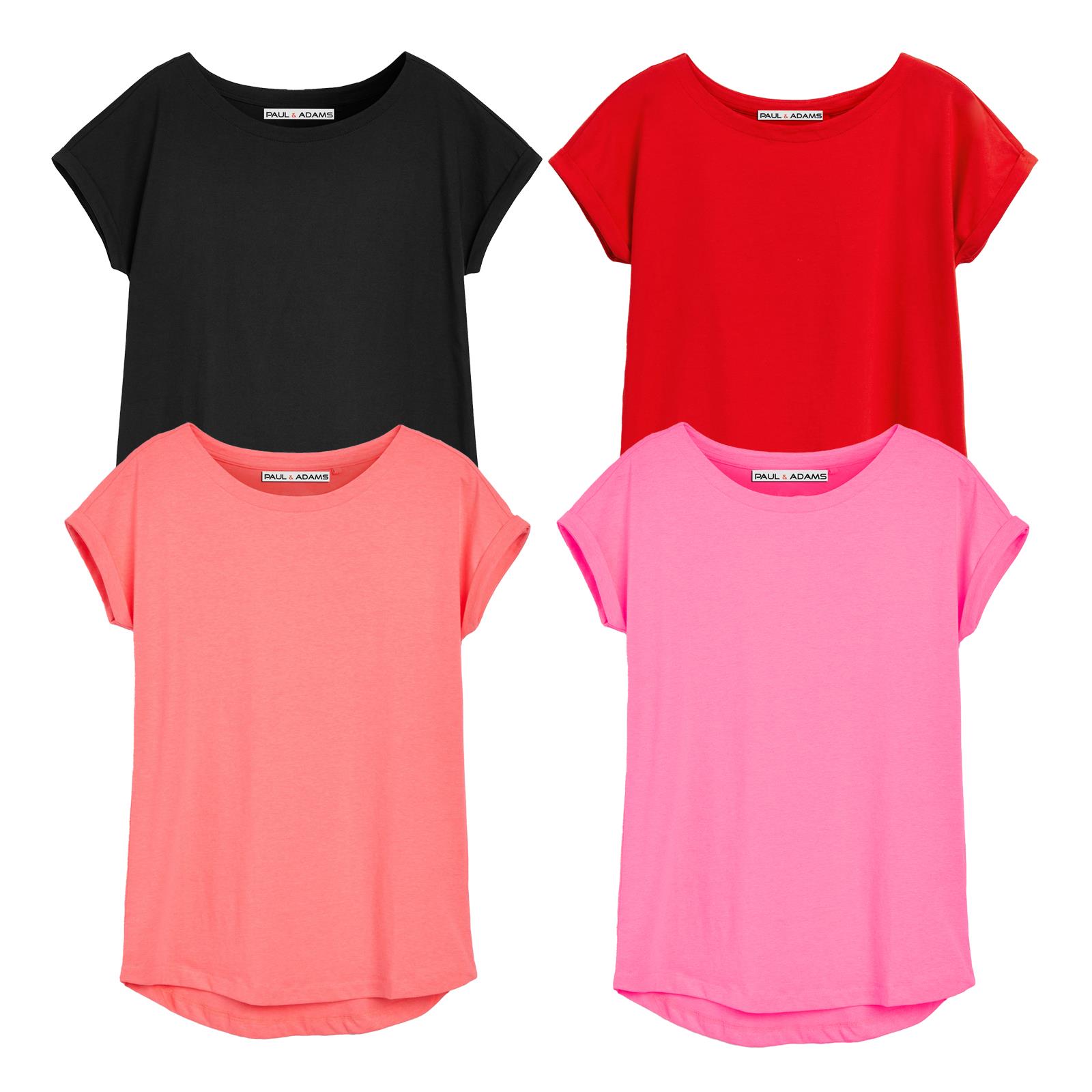 4 Pack Ladies T-Shirt Plain 100% Cotton Cap Sleeve Lot Crew Neck 08-18 T-Shirts - Picture 27 of 81