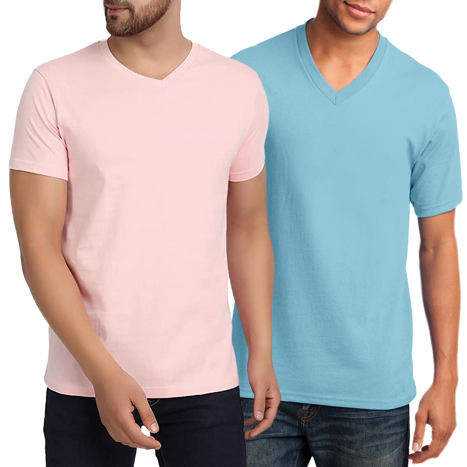 Mens Plain V Neck T-Shirt 100% Cotton Short Sleeve Blank Top S - 3XL ...