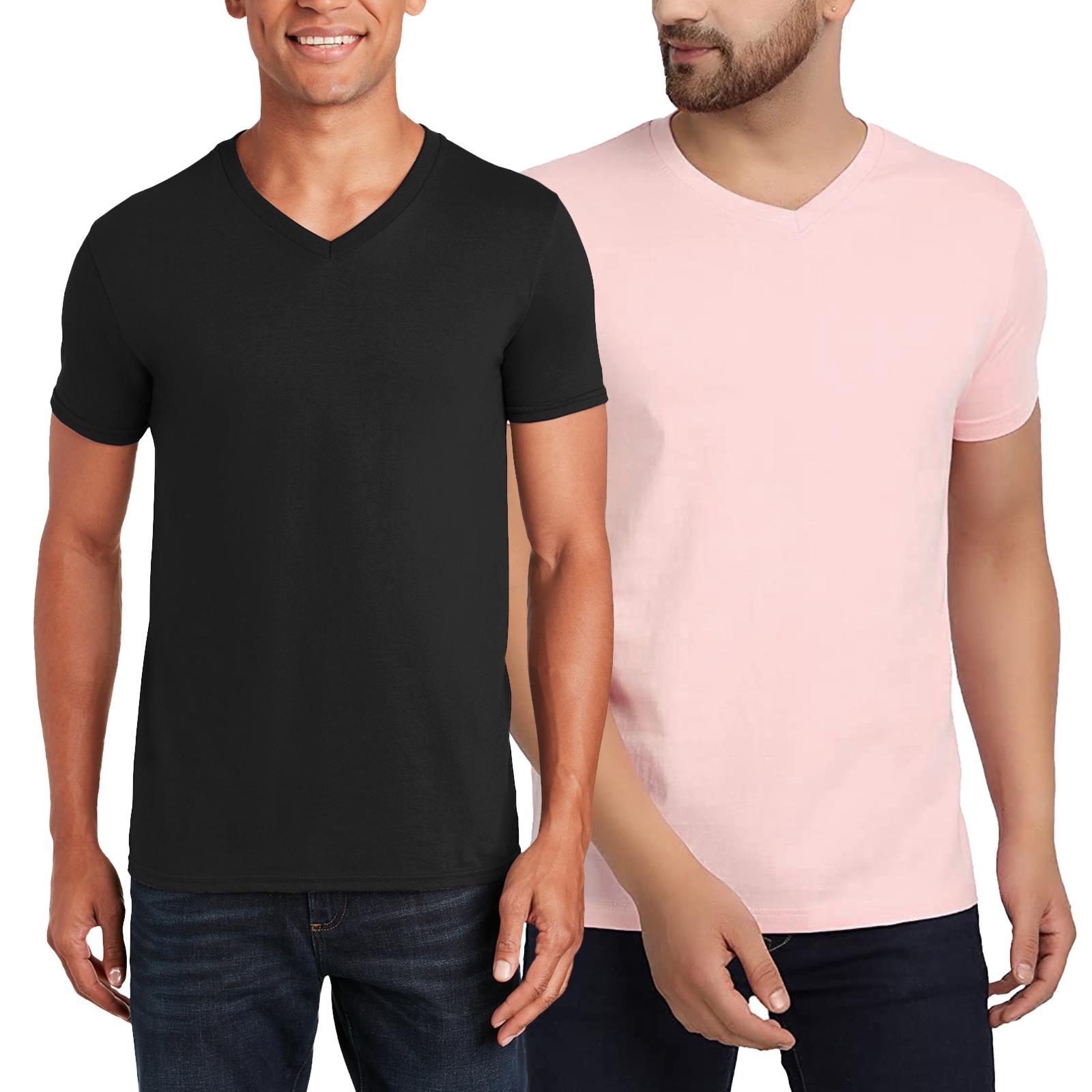 Mens Plain V Neck T-Shirt 100% Cotton Short Sleeve Blank Top S - 3XL ...