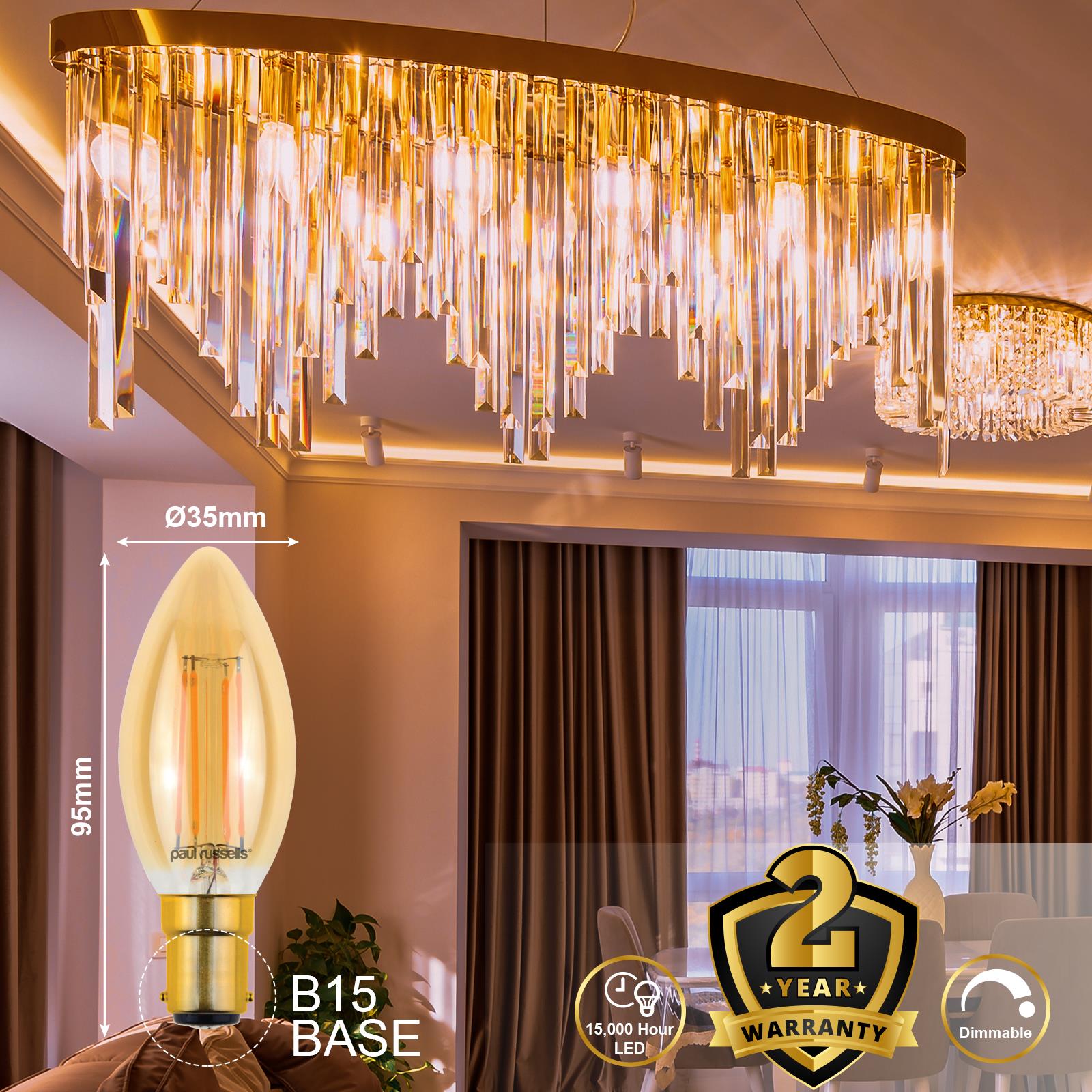 LED Filament Candle Bulb 4.5W=40W Dimmable Energy Saver Extra Warm Bayonet Screw - Picture 13 of 15
