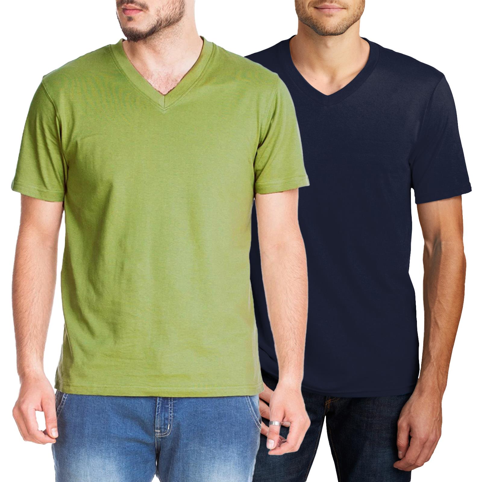 Mens Plain V Neck T-Shirt 100% Cotton Short Sleeve Blank Top S - 3XL ...
