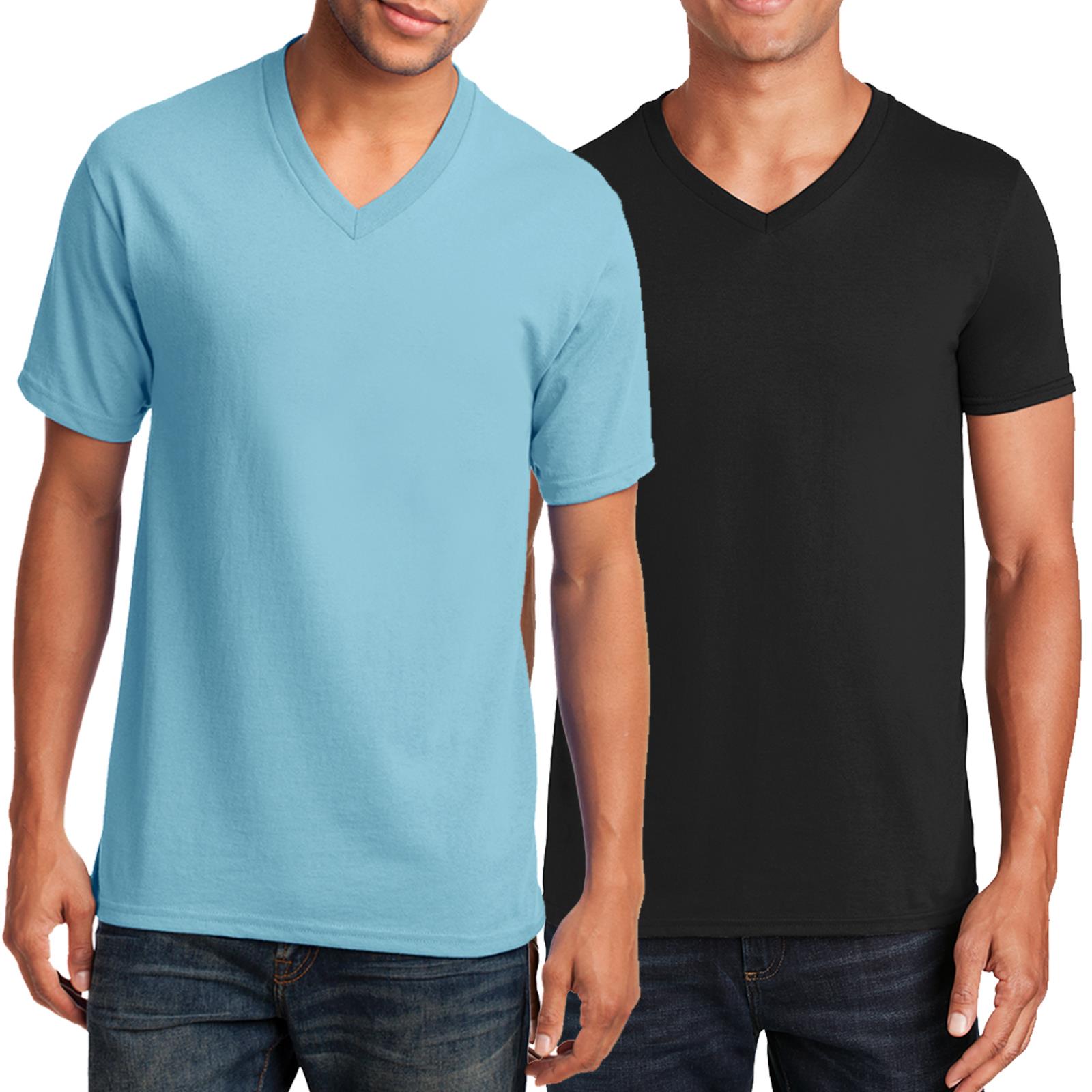 Mens Plain V Neck T-Shirt 100% Cotton Short Sleeve Blank Top S - 3XL ...