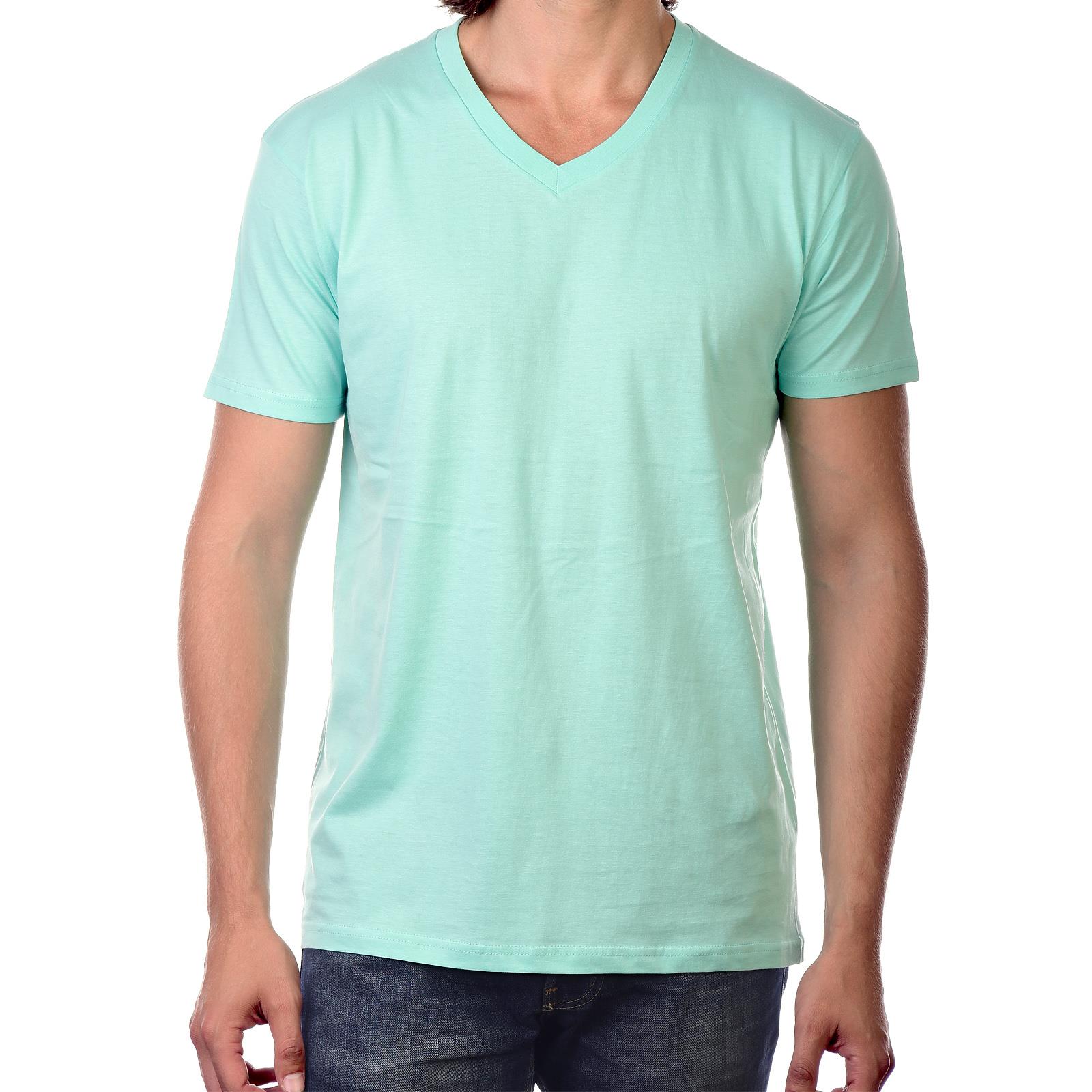 Men’s V Neck T Shirt Regular Fit Short Sleeve Top Short Sleeve Plain 100% Cotton - Picture 4 of 10