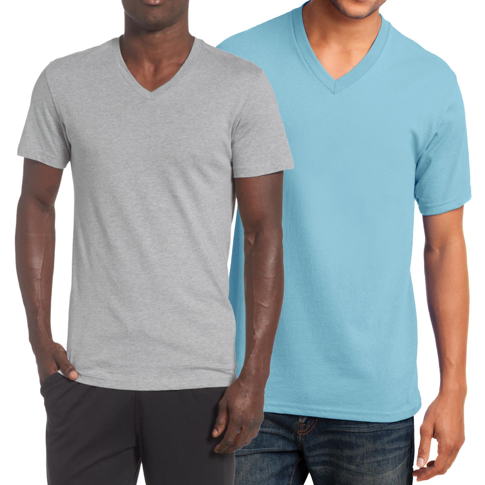Men’s V-neck T-Shirt Regular Plain Short Sleeve Top 100% Cotton S-3XL ...