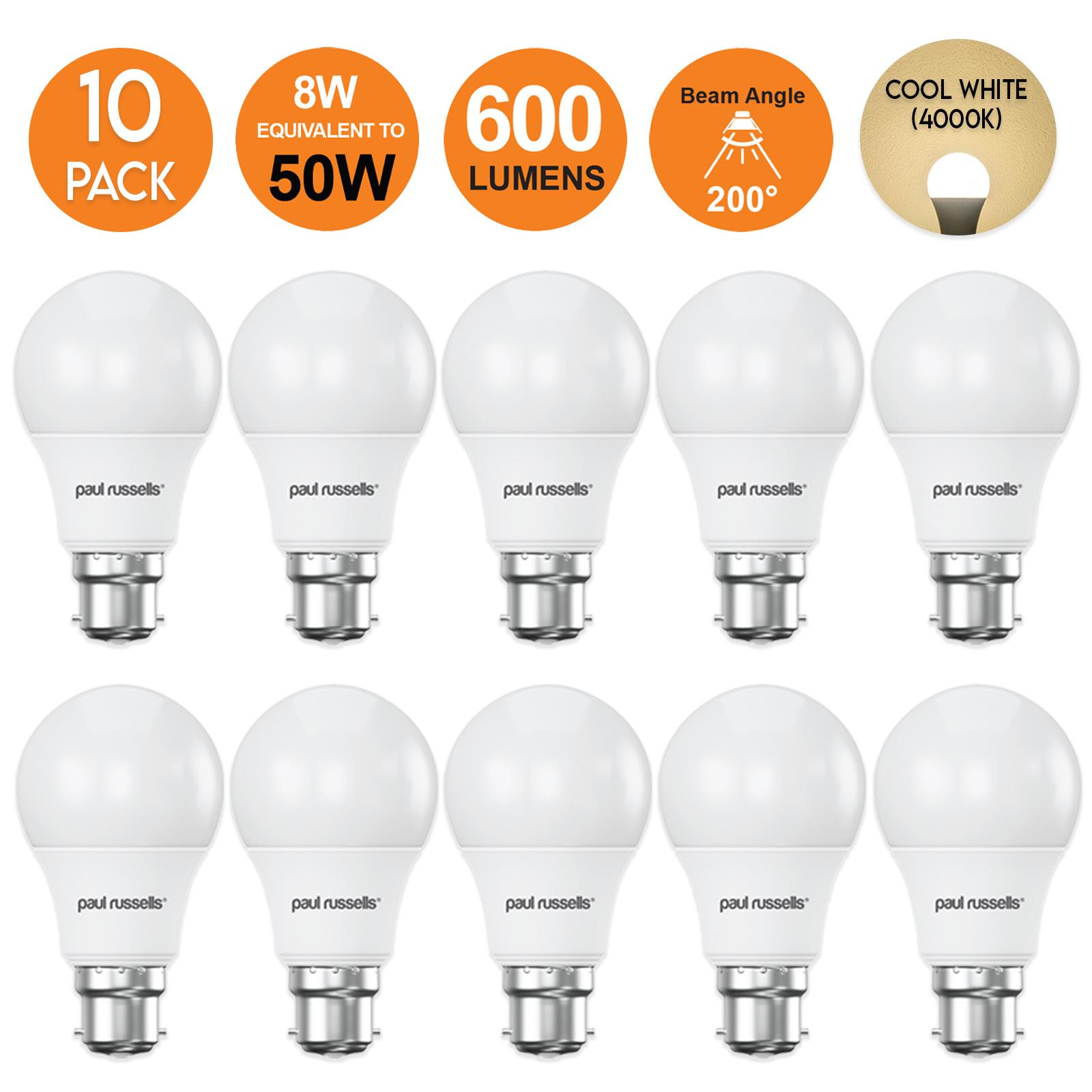 10X LED GLS B22 E27 Light Bulbs Warm Cool White Daylight 8W Globe Bayonet Screw - Picture 8 of 12