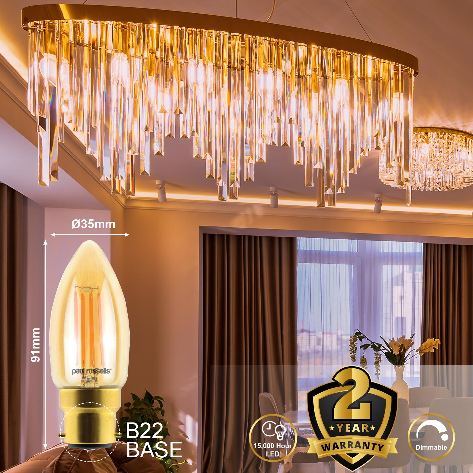 LED Filament Candle Bulb 4.5W=40W Dimmable Energy Saver Extra Warm Bayonet Screw - Picture 9 of 15