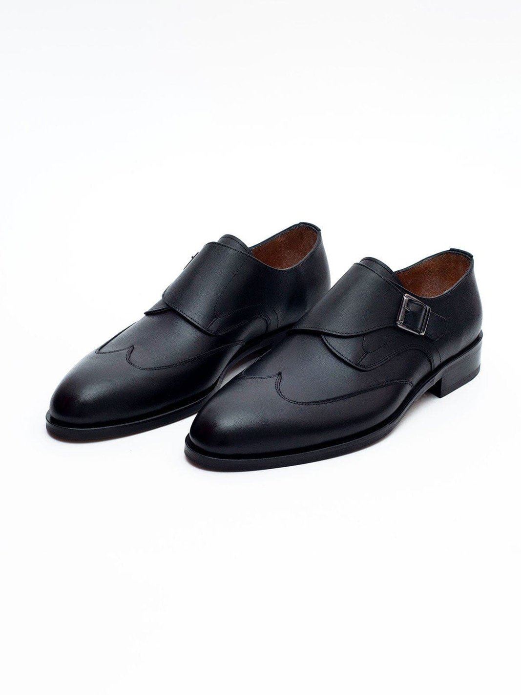 Ariston Mens Solid Black Single Monk Strap Leather Dress Shoes - Picture 5 of 13