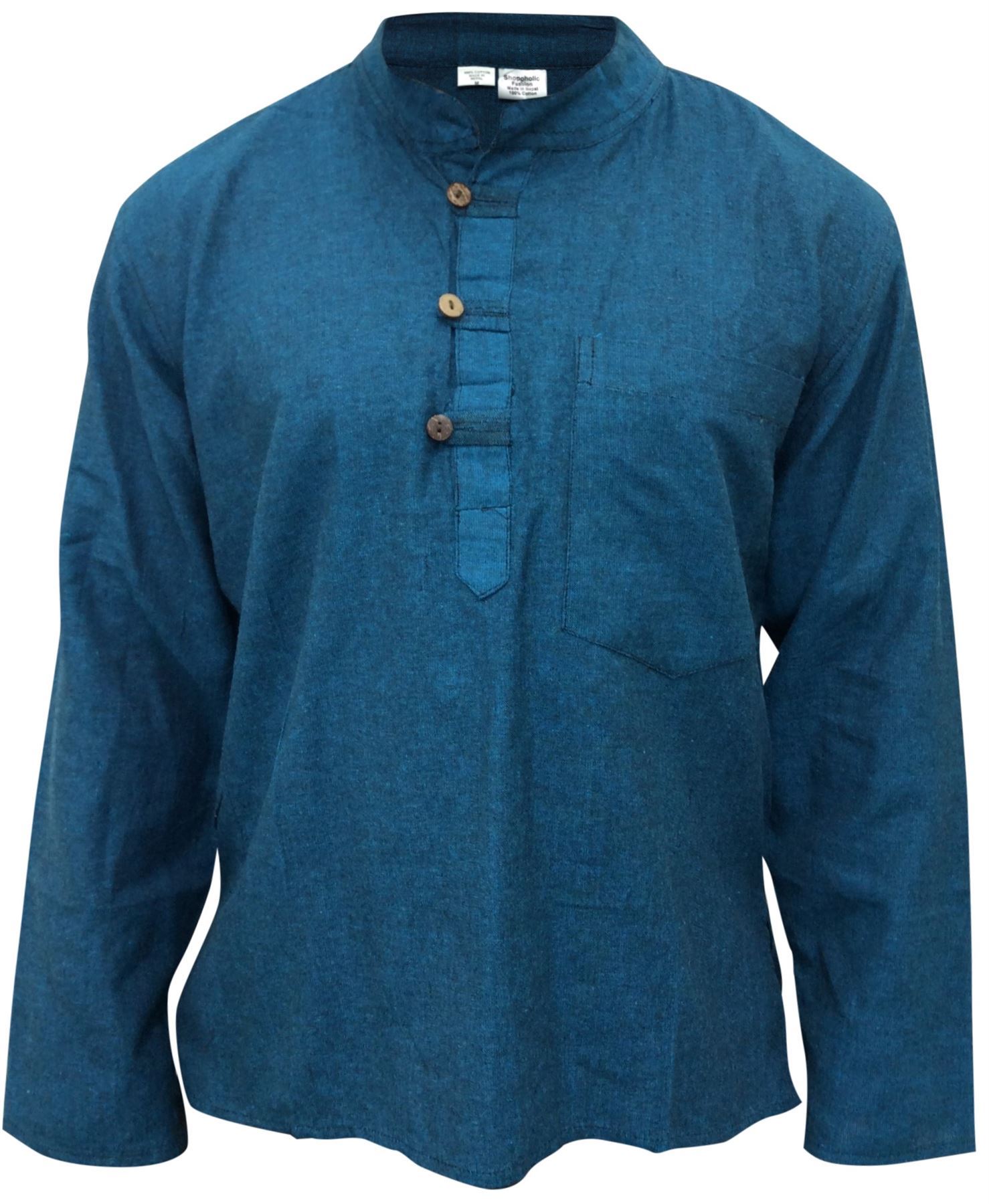 Mens Plain Collarless Shirt Granddad Style Light Casual Summer Hippie