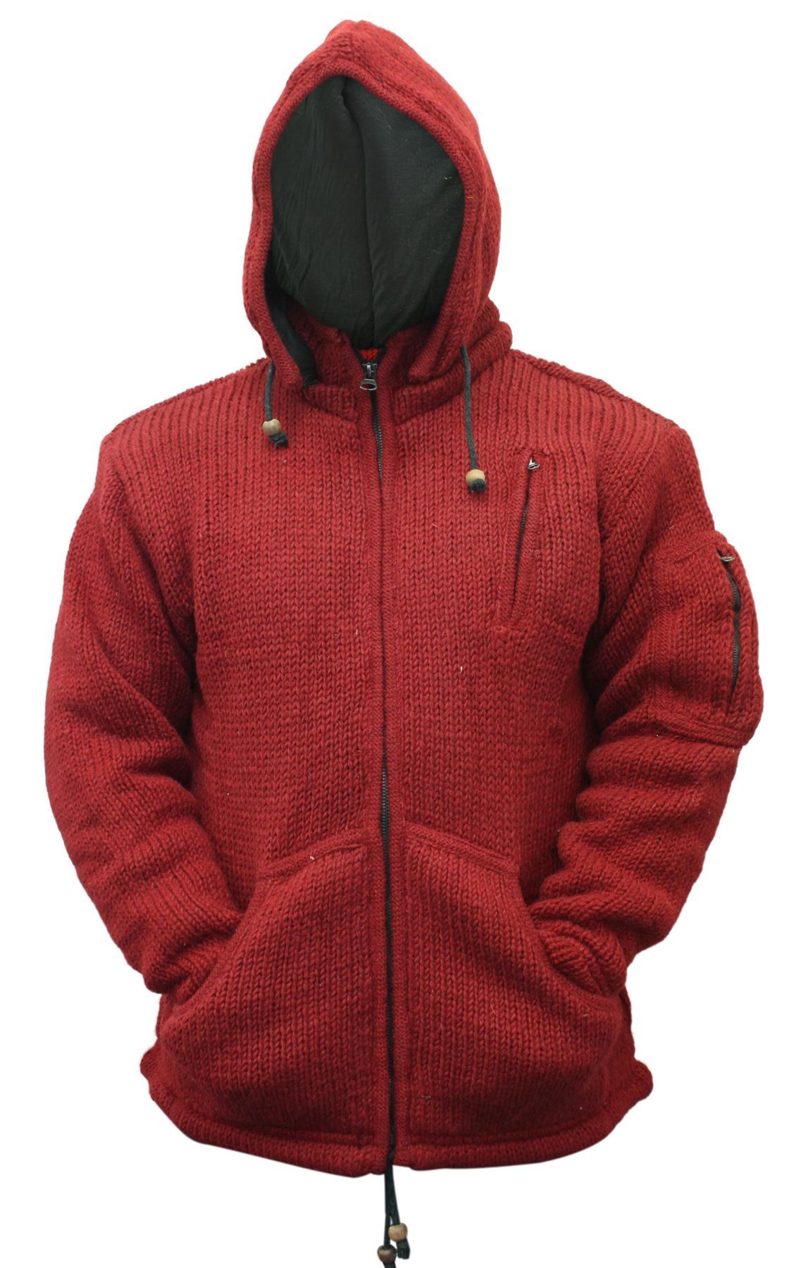 Mens Detachable Hoodie Hippie Jacket festival fleece Lined Winter