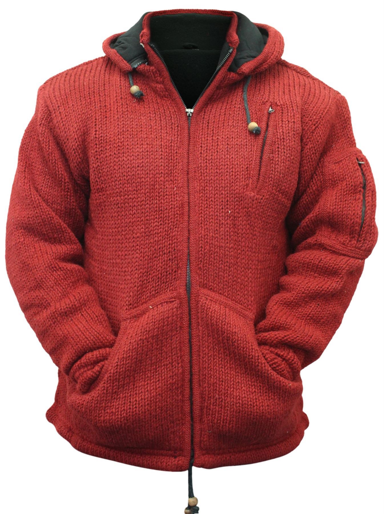 Mens Detachable Hoodie Hippie Jacket festival fleece Lined Winter