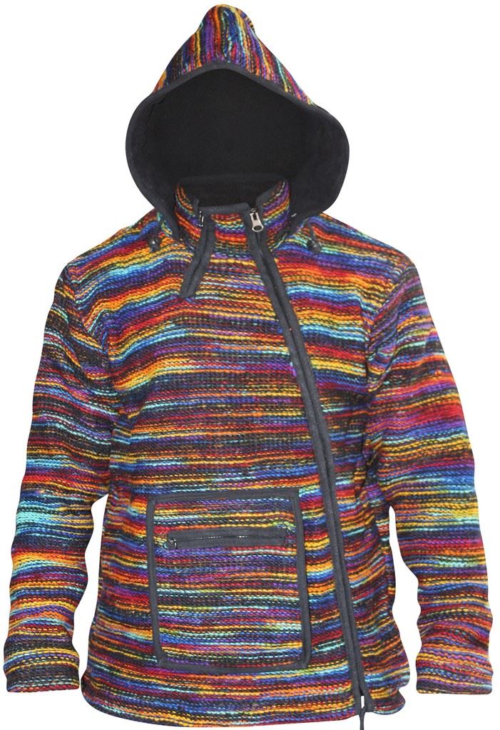 Men Cross Neck Hooded Tie Dye Multicoloured Super Cosy Woolly Hippie Jacket - Picture 10 of 13