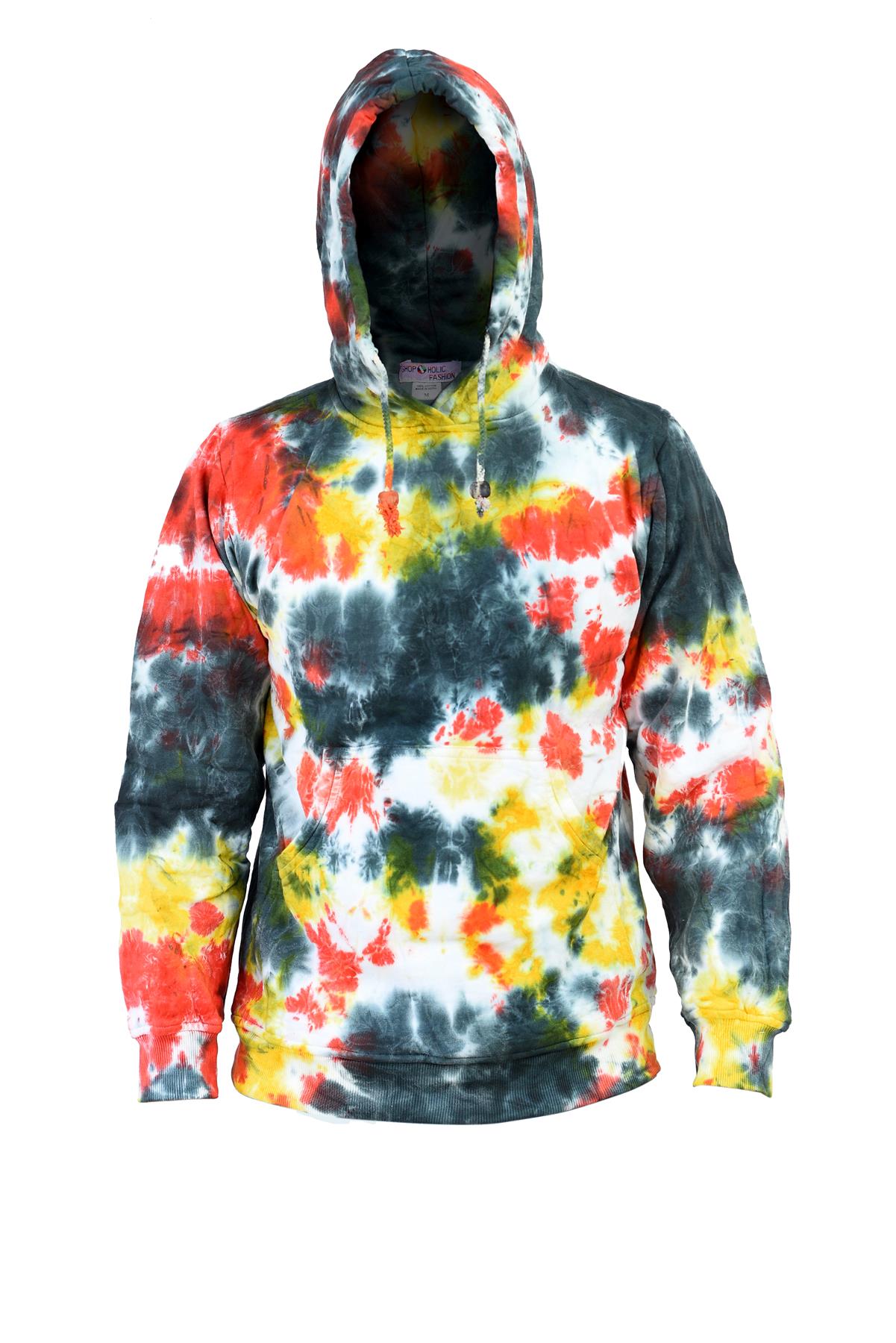 Men's Tie Dye Colorful Hoodie Cotton Sweatshirt Lining Inside Long