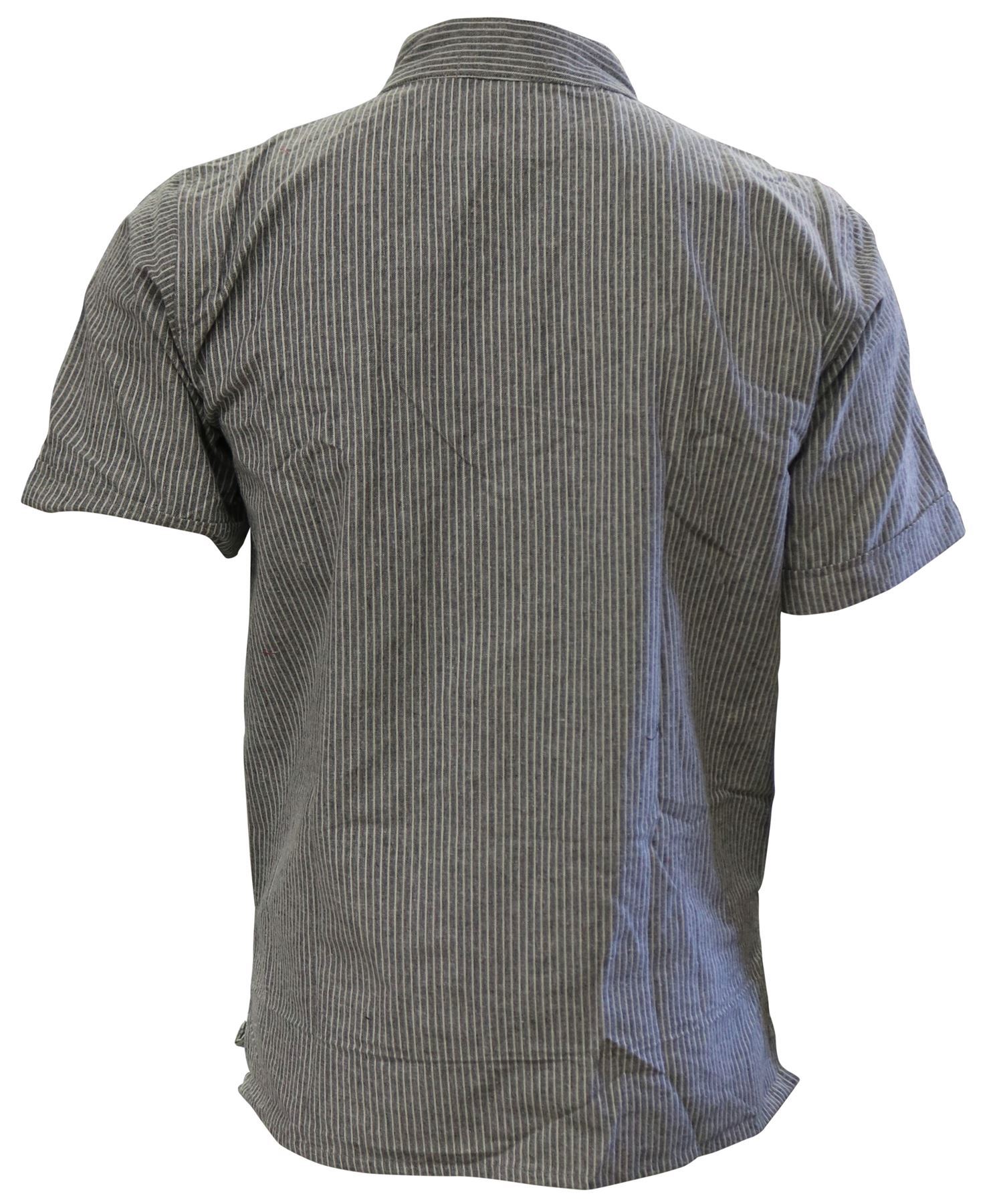 Mens Holiday Shirts Short Sleeve Light Summer Collarless Cotton Grandad