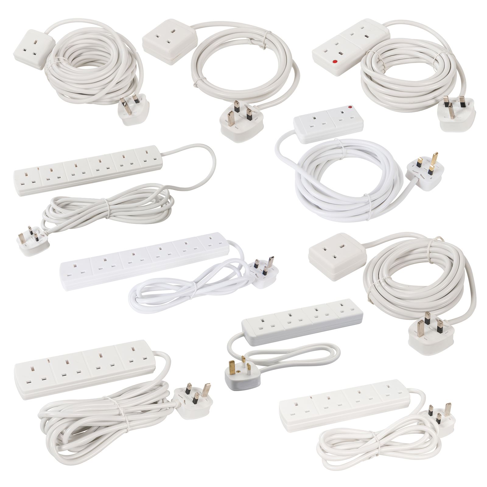 Power Main Extension Leads 1m 15m Surge RCD 1 2 4 6 Gang Travel