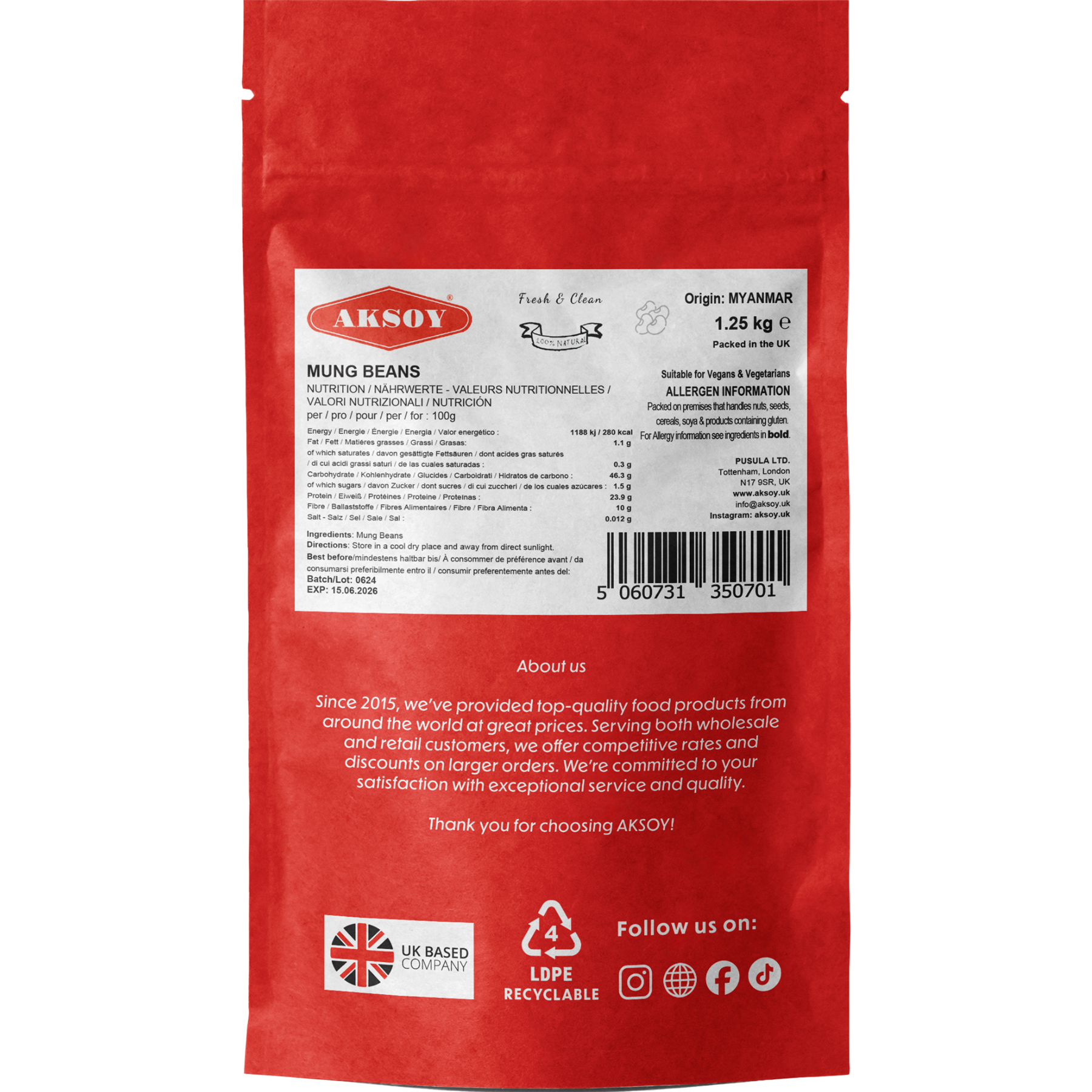 Aksoy Mung Beans - 1.25KG, 2.5KG, 5KG, 1.25KG - Produktbild 1