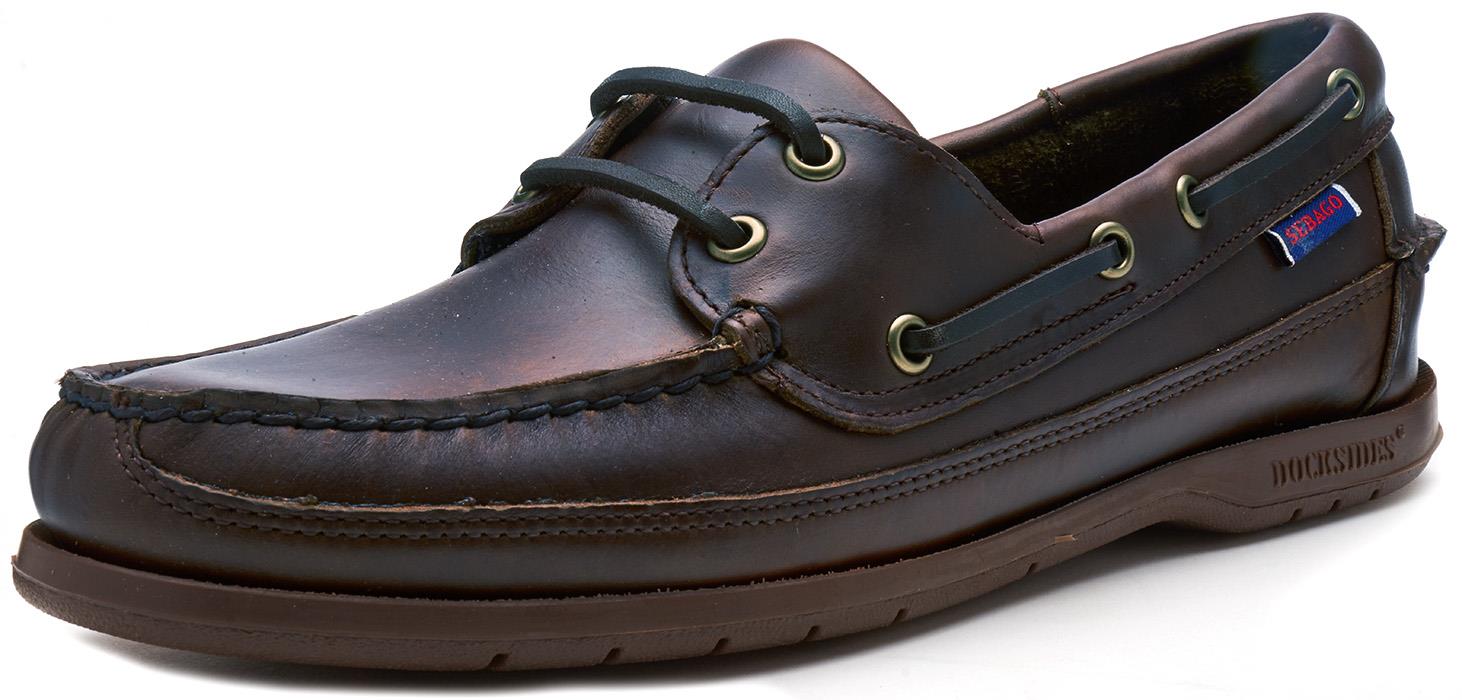 Sebago Schooner FGL Waxed Leather Boat Deck Shoes in Brown ...