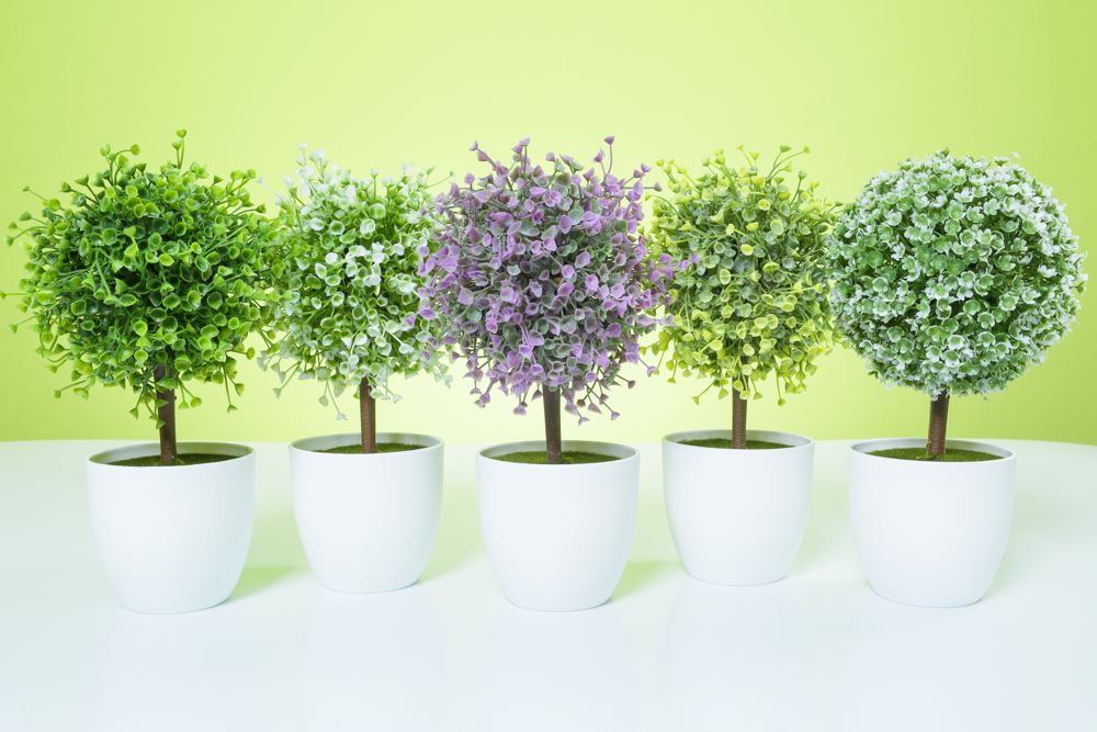 Artificial Topiary Tree & Ball Flowers Buxus Boxwood Plants in Pot