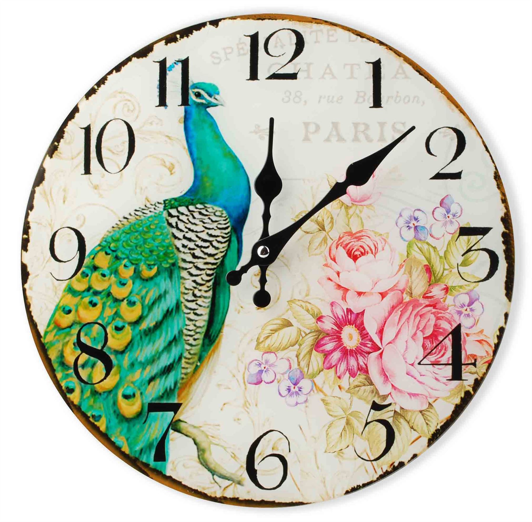 Vintage Country Shabby Chic Kitchen & Living Room Wall Clock in Flowers