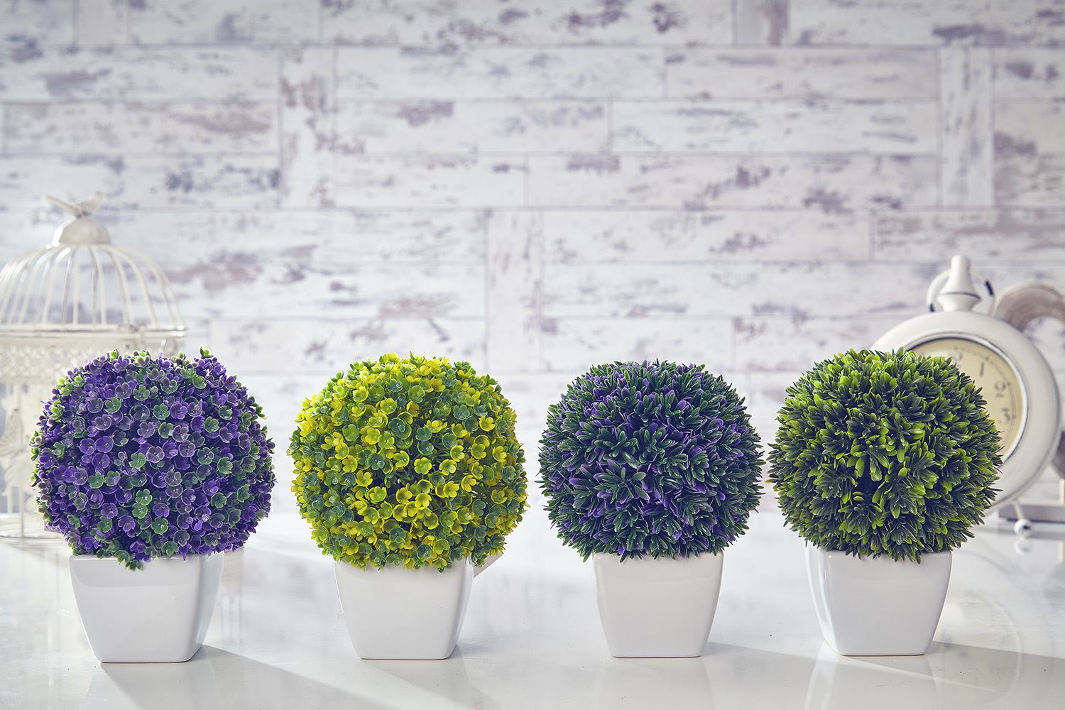 Artificial Topiary Tree & Ball Flowers Buxus Boxwood Plants in Pot