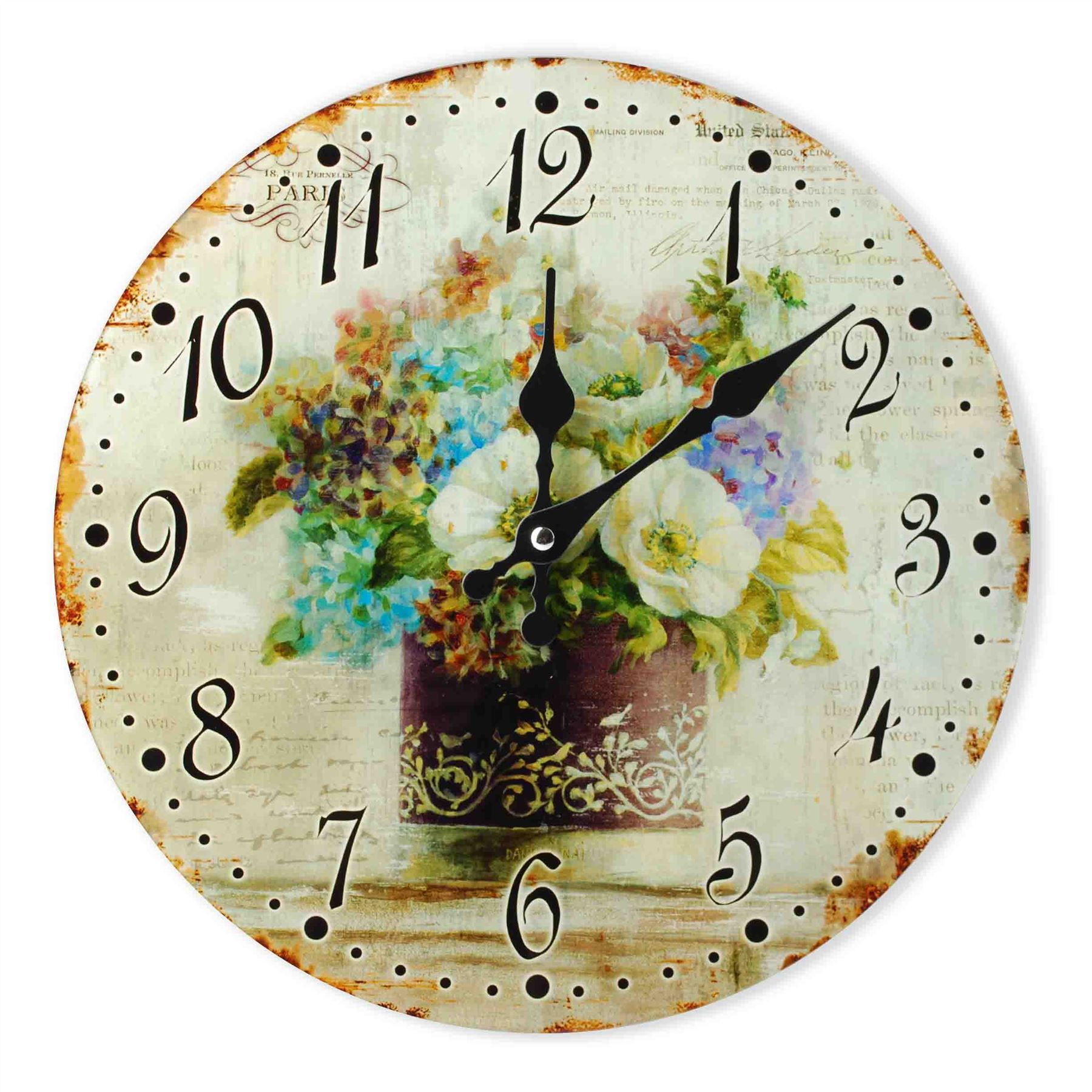 Vintage Country Shabby Chic Kitchen & Living Room Wall Clock in Flowers