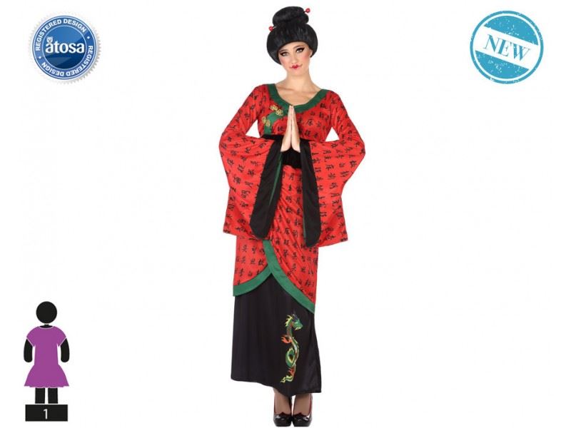 ATOSA Chinesisches Mädchenkostüm Für Karneval – Kimono In Rot, Größe 7-9 Jahre, Inkl. Aufhänger-Tasche