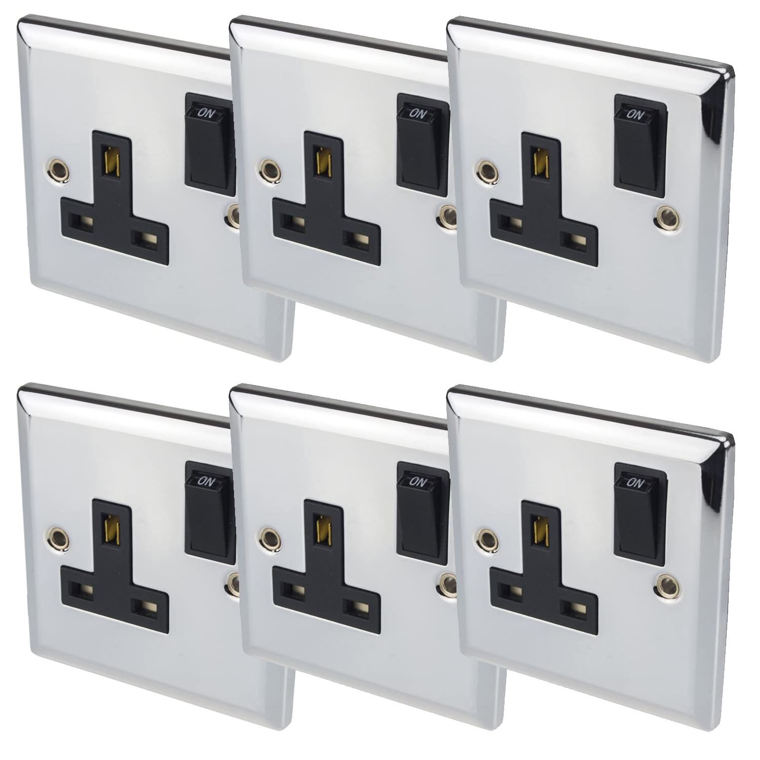Volex Switched Wall Socket 1 Gang Beautiful Chrome Metal Plate Rounded Edges - Picture 5 of 6