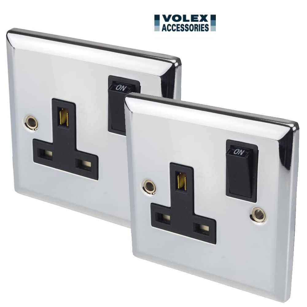 Volex Switched Wall Socket 1 Gang Beautiful Chrome Metal Plate Rounded Edges - Picture 3 of 6