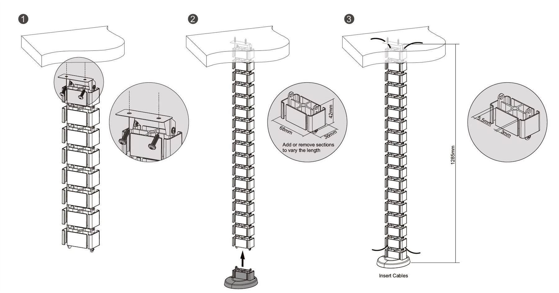 Allcam CS101 Câble colonne vertébrale Slinky Range Kit pour bureaux debout réglables en hauteur - Photo 8/11