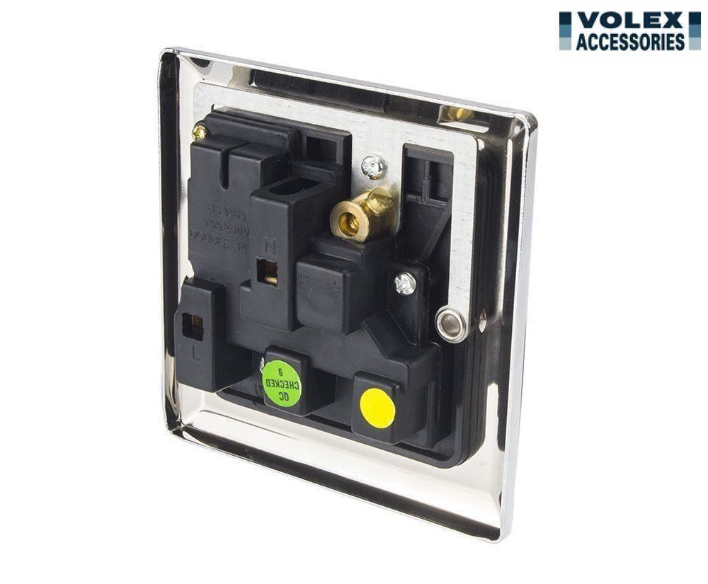 Volex Switched Wall Socket 1 Gang Beautiful Chrome Metal Plate Rounded Edges - Picture 4 of 6