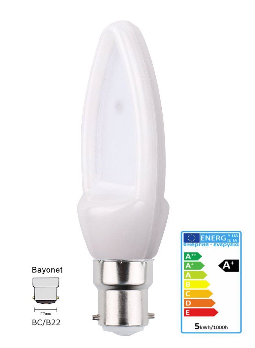 Bombilla de vela LED Allcam 4W B22 BC 350 lúmenes blanca cálida o fría - Imagen 7 de 16