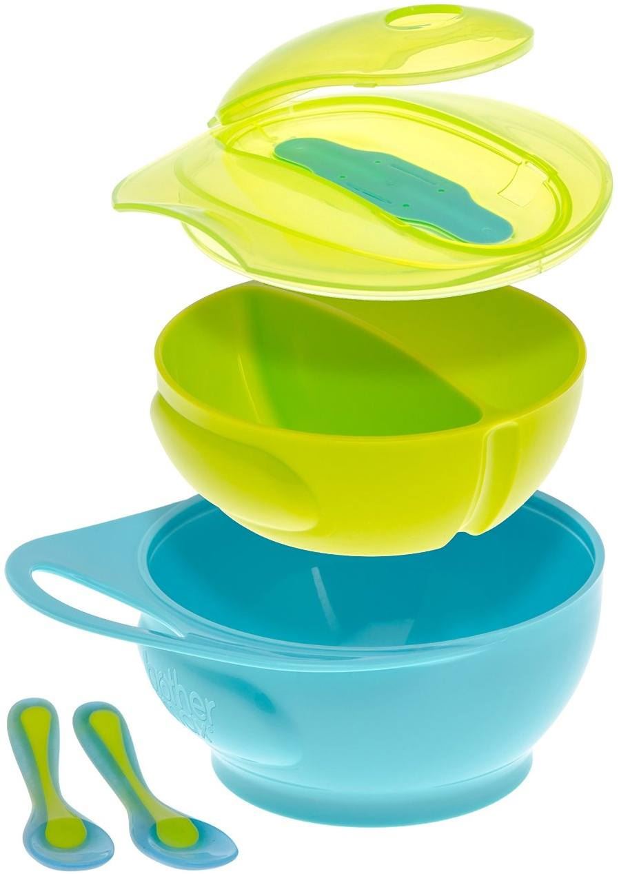 Brother Max Weaning Bowl Set Baby/Toddler Travel Feeding Spoons Blue