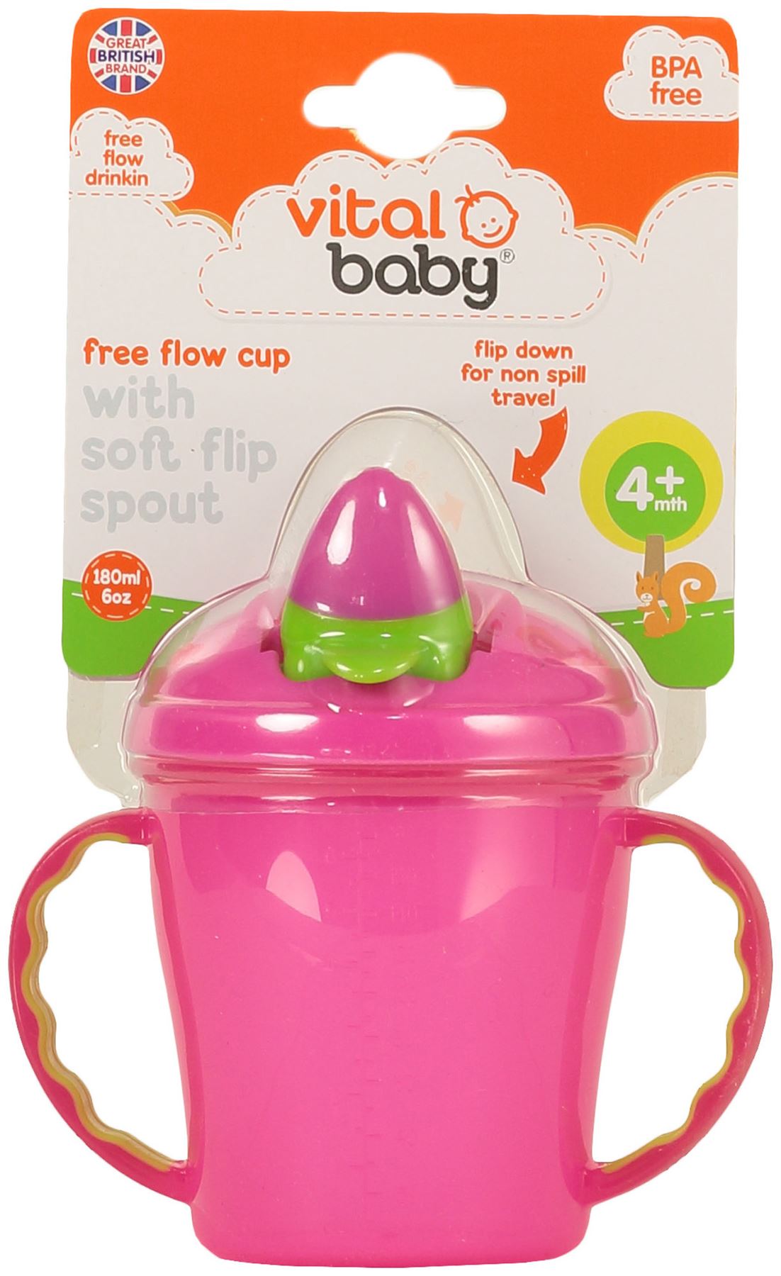 Vital Baby FREE FLOW CUP WITH SOFT FLIP SPOUT PINK Weaning Cups BN eBay
