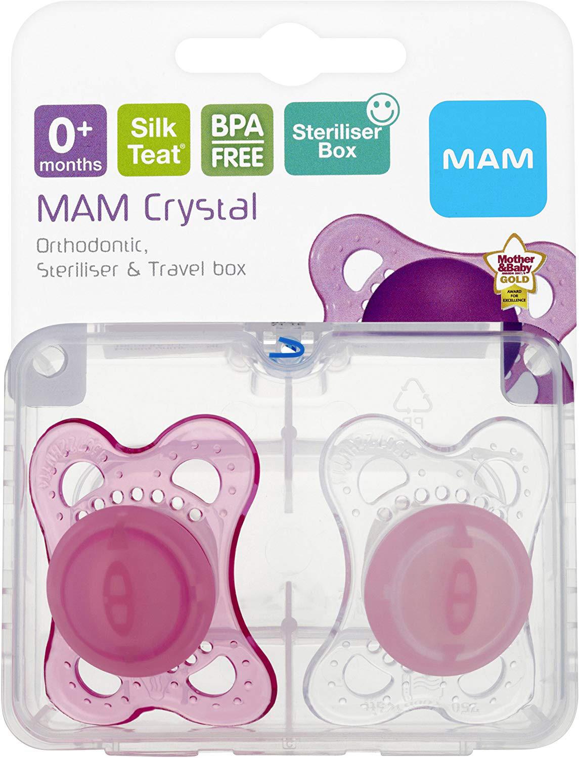 MAM CRYSTAL 0+M SOOTHER PINK Baby Infant Dummies Sleep Aid eBay