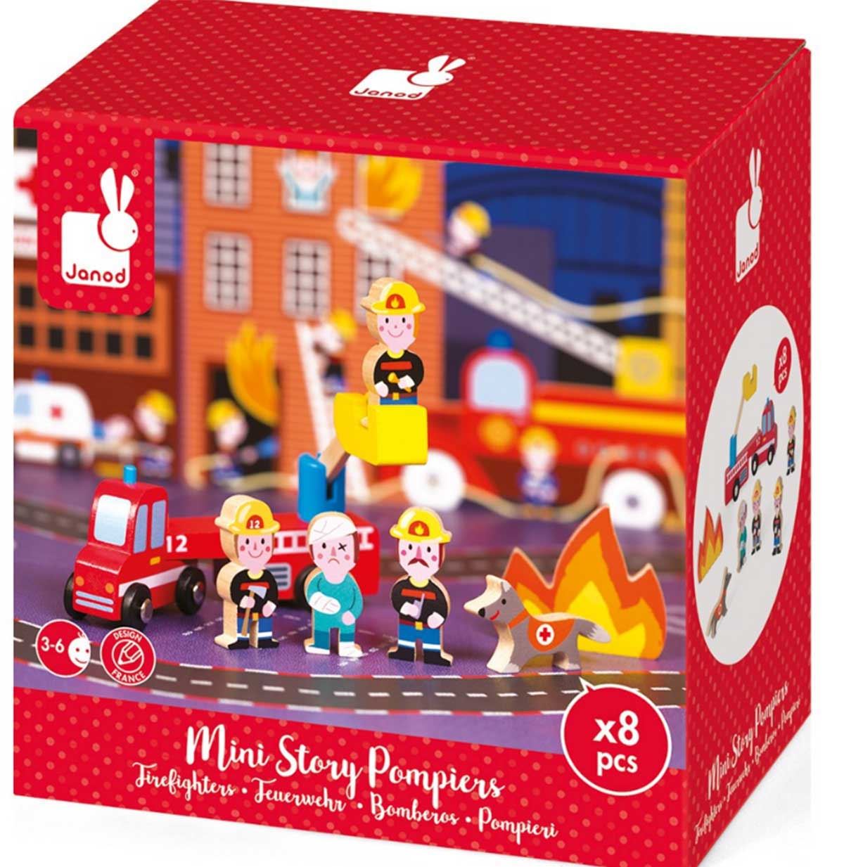 Janod MINI STORY FIREFIGHTER Wooden Toy Box Set Toddler/Child Figures